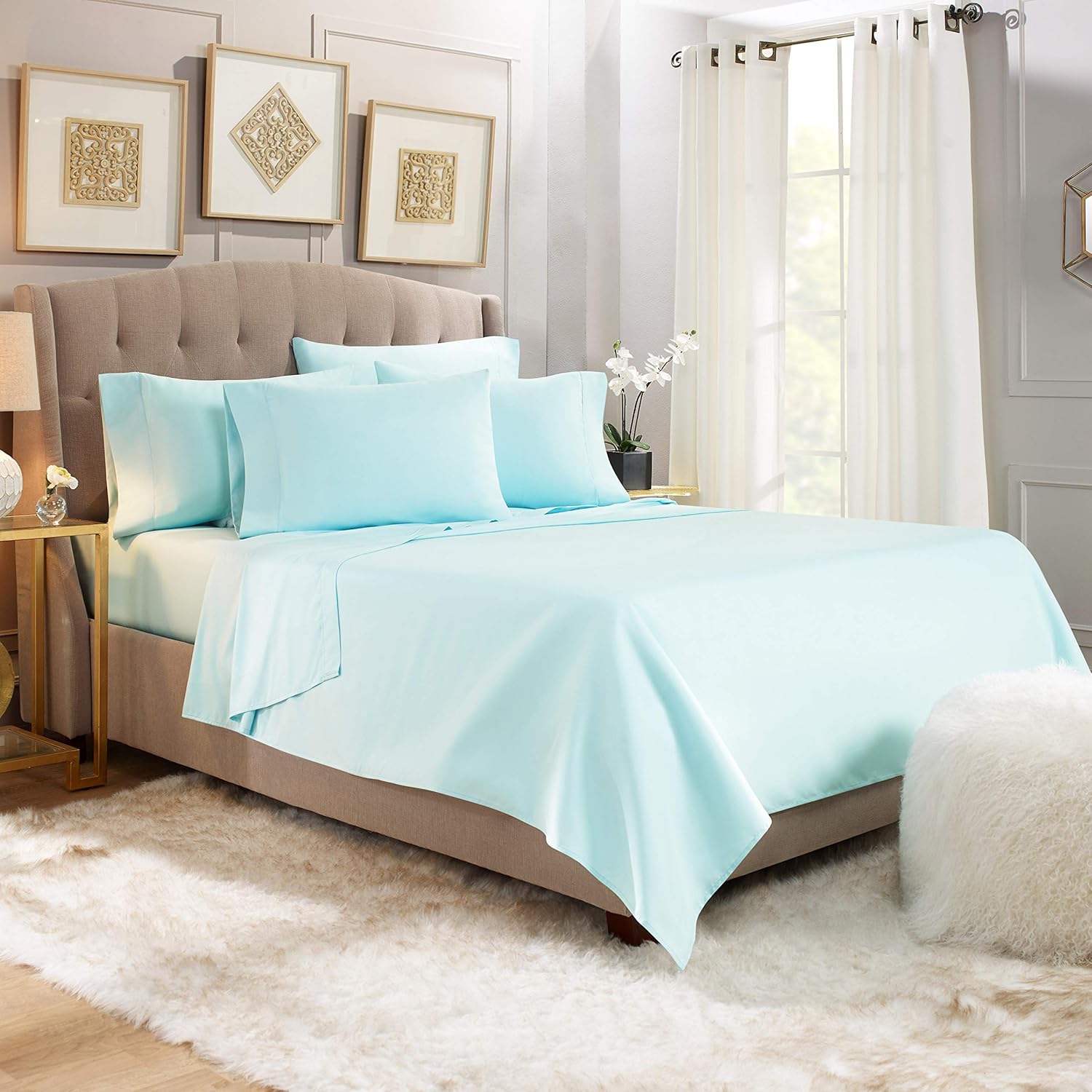 Fitlinen Top Split Queen Sheets Sets for Adjustable Beds