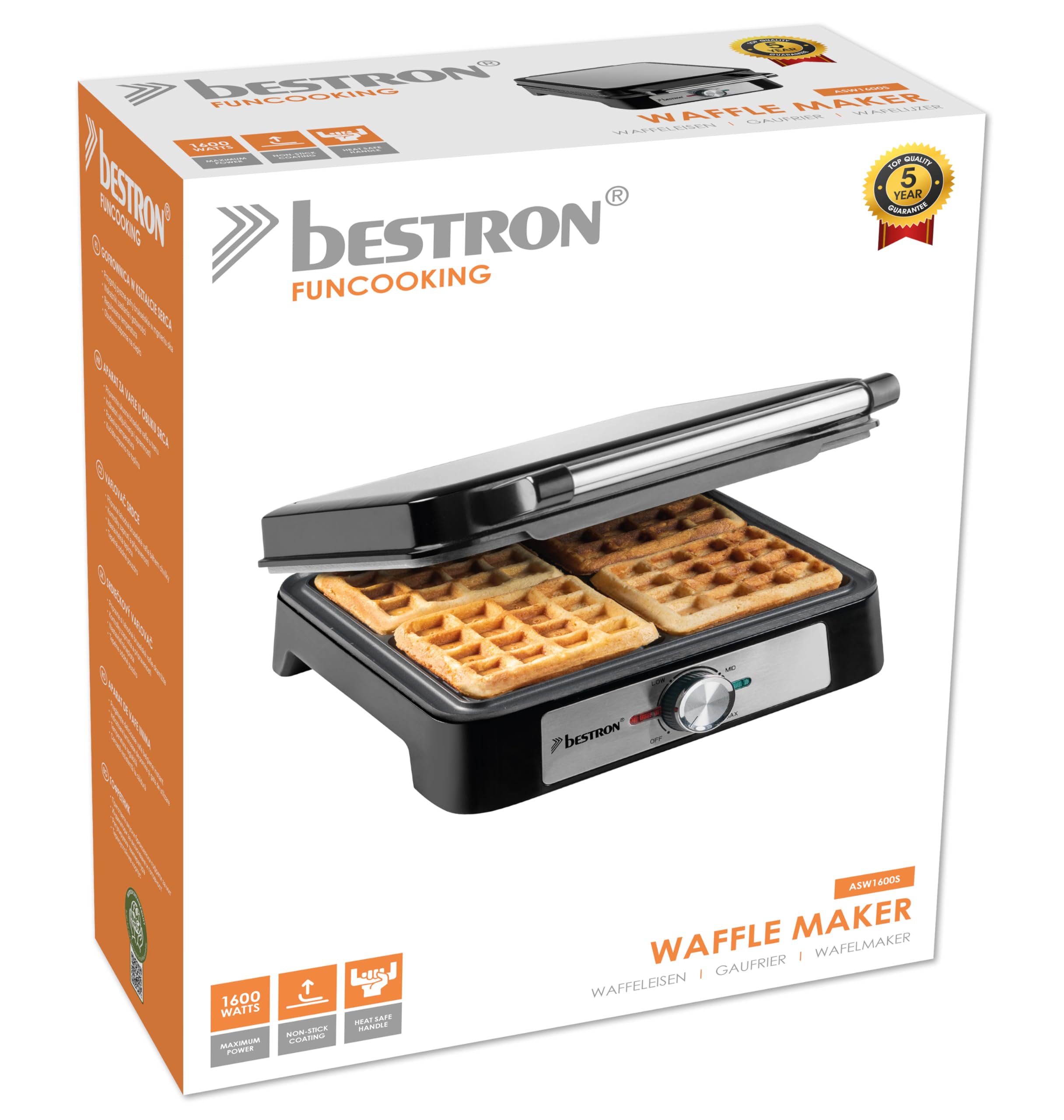 Bestron ASW1600S - Piastra per waffle belga, in acciaio, colore: Argento