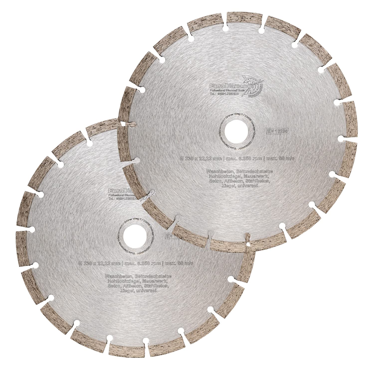 EDW - Disco de corte de diamante profesional (2 unidades, 230 x 22,23 x 10 mm)