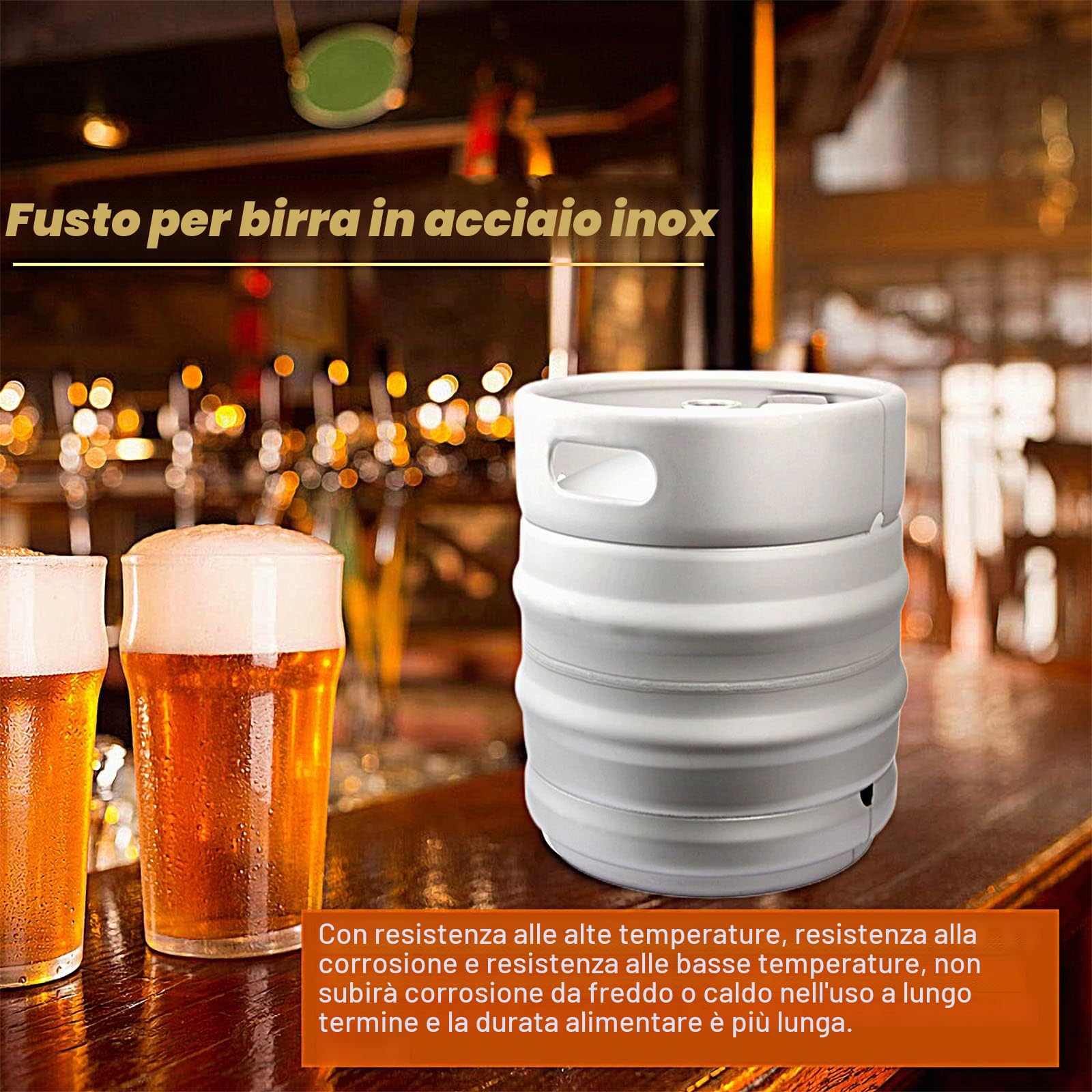Acciaio Inossidabile Fusto da Birra,Fusto di Birra,Distributore di Fusti in con Coperchio A Spirale per Uso Domestico Produttori di Vino per Esterni 30L