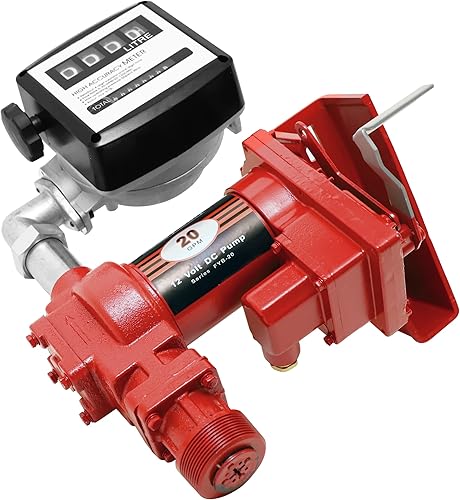 Miniatura 8 de Bomba de transferencia de combustible de 20GPM 12V DC Bomba de gasolina con kit de boquilla para gas diesel queroseno rojo con medidor de flujo