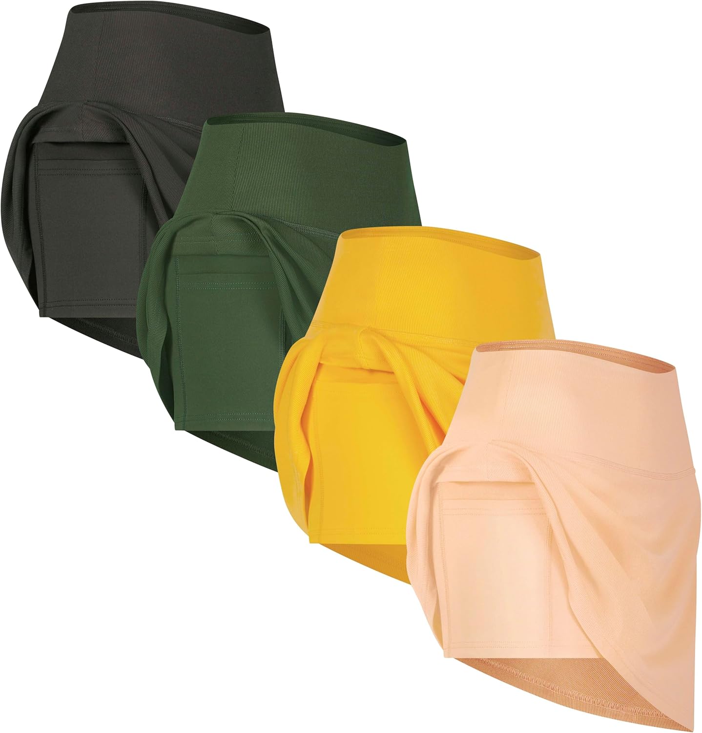 Real Essentials 4 Pack: Women’s Ribbed Active Skort Pockets Skirt Running Tennis Golf Workout Sports (Available in Plus)