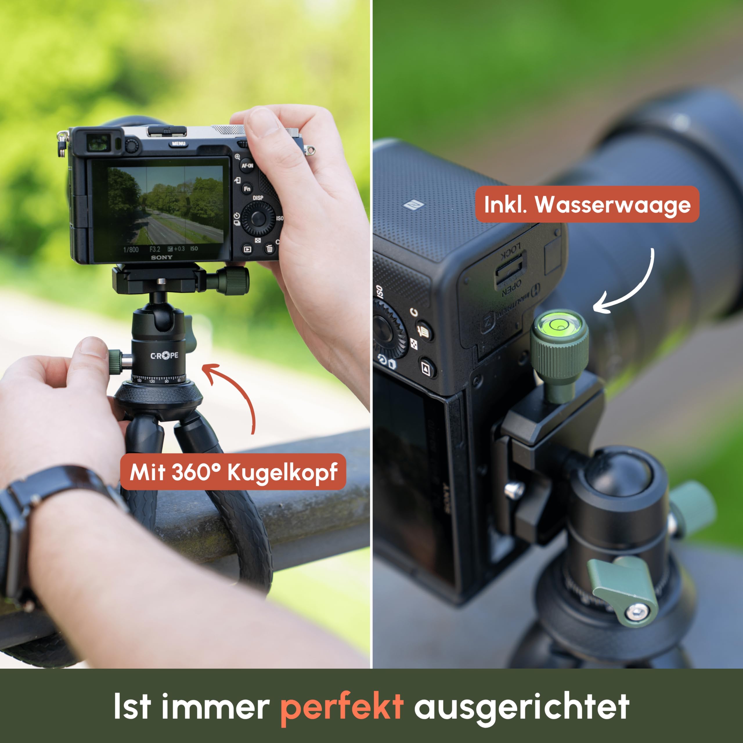 C-Rope Flexibles Kamerastativ CREATORPOD mit 360 Grad Kugelkopf, Traglast bis 2kg, Arca Swiss, Kamera Stativ