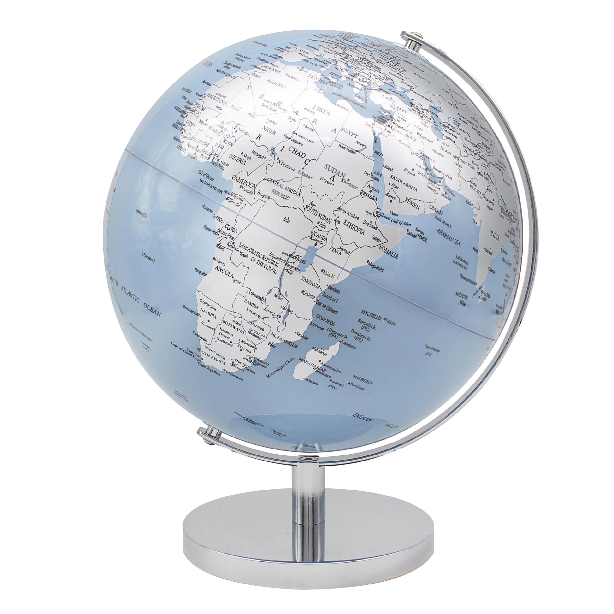 The Leonardo Collection Globe Blue & Silver 25cm For Home & Office | World Map Globe For Kids And World Globes For Adults | Globes of Earth For Knowledge & Decoration | Ideal Map of The World For All