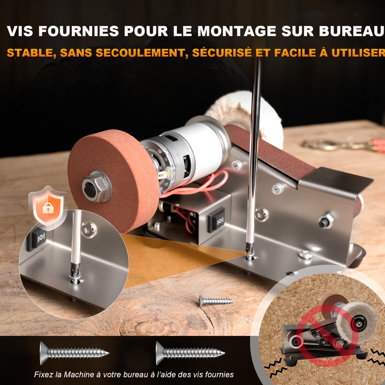 Ponceuses à bande Polissage métal, bois, artisanat ; affûtage outils et couteaux | 7 vitesses réglables,Facile à transporter,Faible bruit
