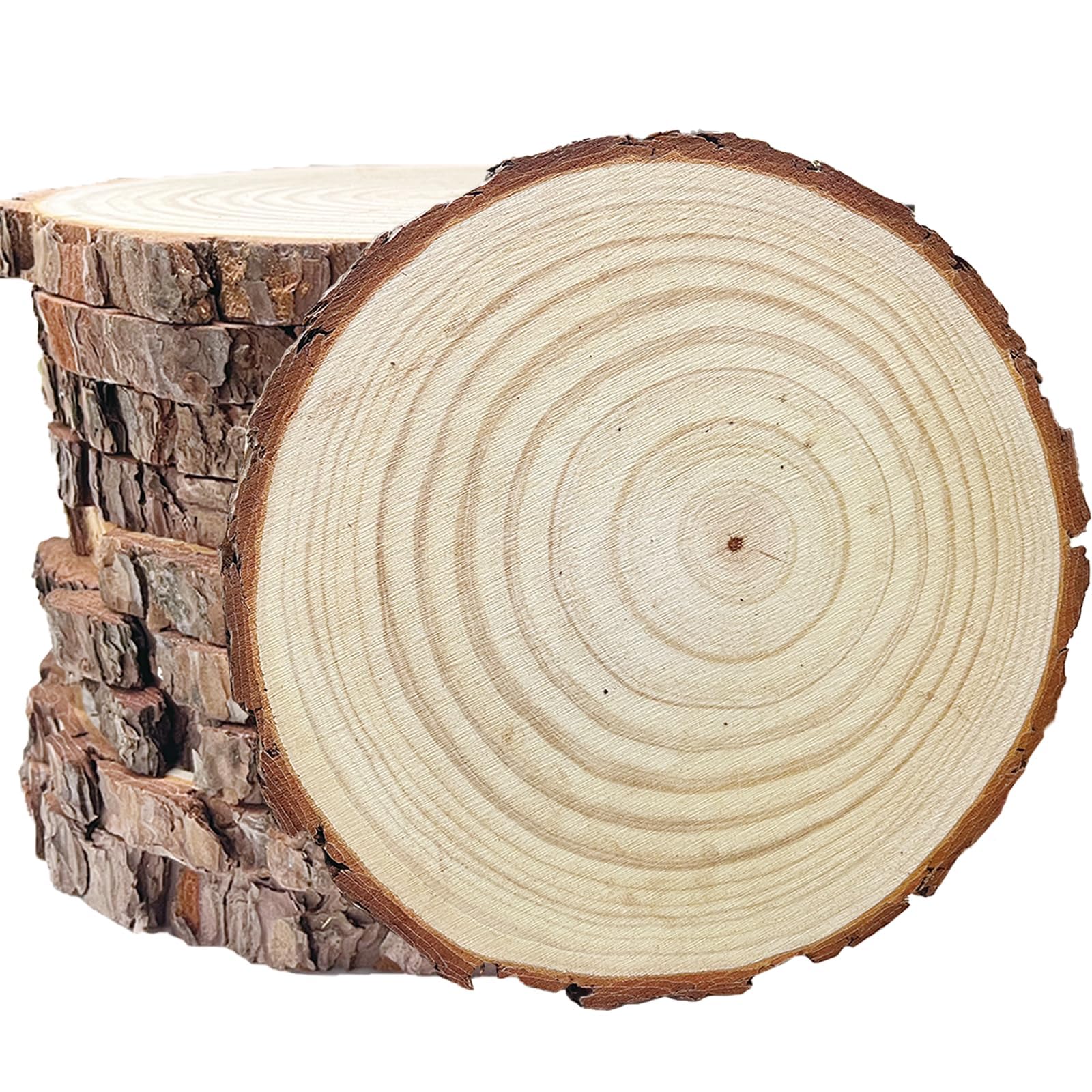 Photo 1 of 10 Pcs 8-10 Inch Unfinished Wood Slices for Centerpieces,Natural Wood Rounds for Crafts Rustic Wedding and Table Decorations,Wooden Discs with Tree Bark,Ideal for Crafts,Painting,and Holiday Decor