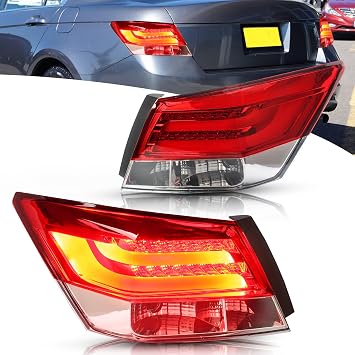 VLAND Tail Lights compatible with Honda Accord Inspire 8th Gen 4dr Sedan 2008-2013 NOT for 2dr Coupe, Rear Lights Assembly with Amber Turn Signal, 2pcs Red&Clear