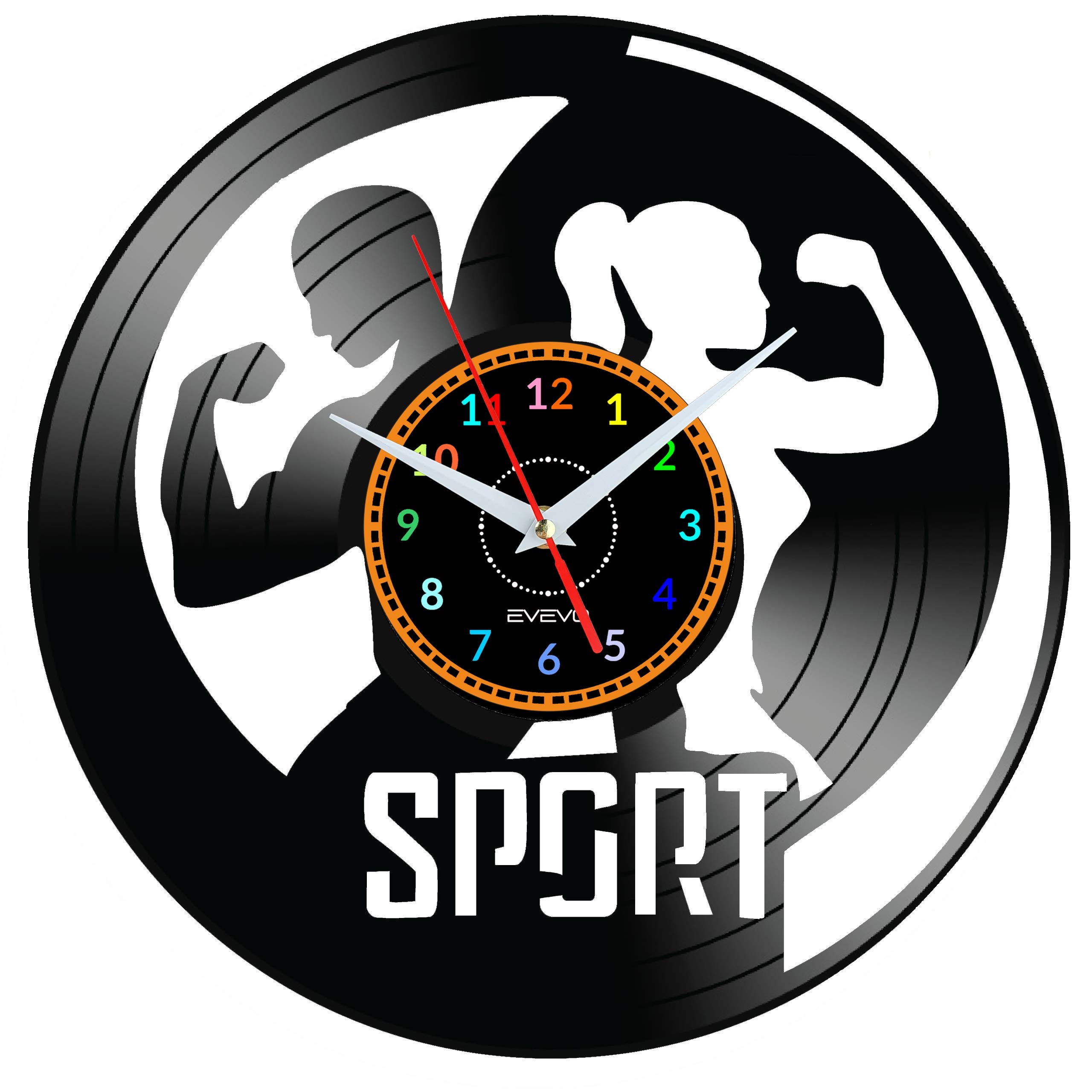 Horloge murale décorative sport moderne en plaque vinyle noire modèle original W1428