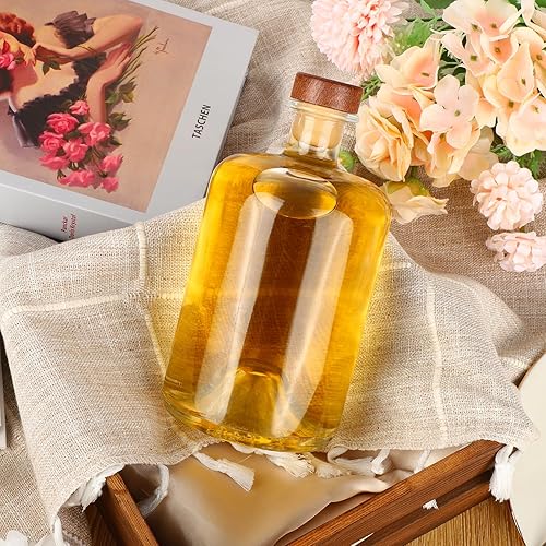 Miniatura 5 de Liengoron 6 botellas de vidrio con corcho de 16.9 fl oz, botella vacía de licor de 17 onzas, botella de vino vacía con tapas de madera en T,