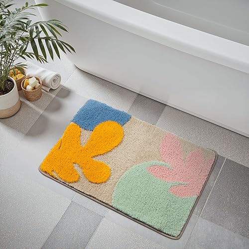 Miniatura 11 de Uphome Tapetes de baño para baño, 18 x 26, diseño floral, moderno, antideslizante, suave, lavable a máquina, absorbente, de secado rápido, tapete de