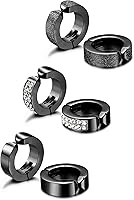 Vista 3 de Jstyle 3 pares de aretes de aro de acero inoxidable para hombre y mujer con circonita cúbica sin perforación