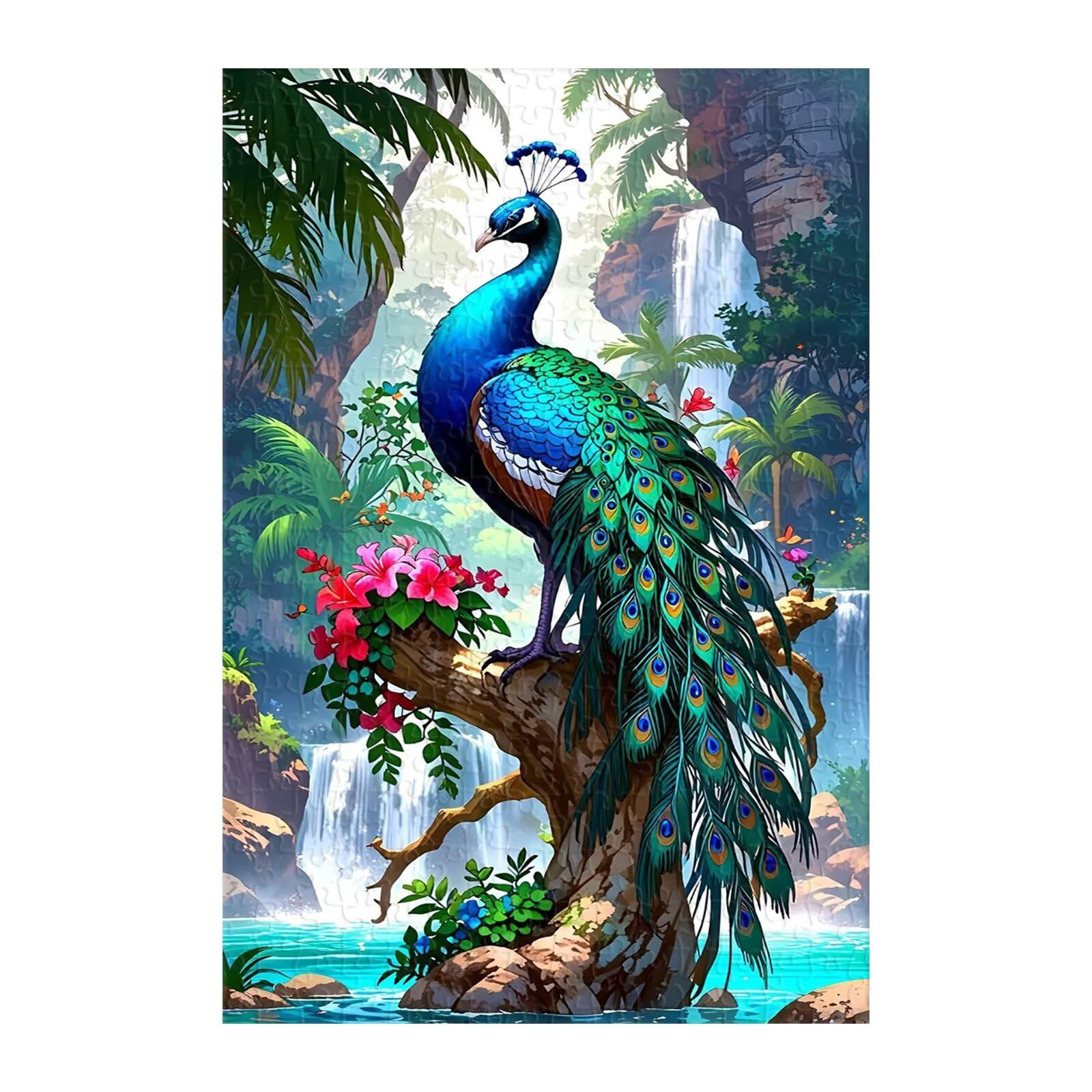 Puzzle 1500 elementów dla dorosłych, wodospad, kwiaty, ptaki, 87 x 57 cm, trudna gra edukacyjna, prezent dla mężczyzny i kobiety, 1500 elementów, puzzle dla dorosłych