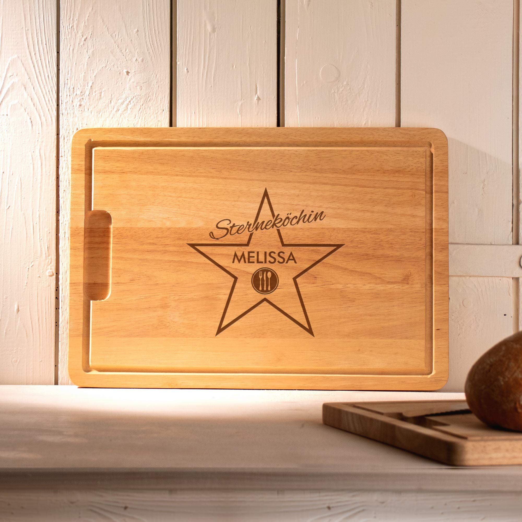 Casa Vivente Schneidebrett, Küchenbrett aus Holz mit Gravur Sterneköchin, Personalisiert mit Namen, Holzbrett, Geschenkidee für Frauen, Geschenke zum Muttertag