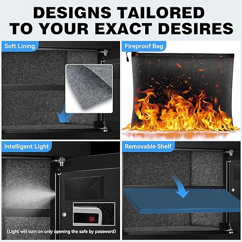 Miniatura 5 de Caja fuerte grande de 2.5 pies cúbicos con bolsa impermeable ignífuga, cajas fuertes para documentos del hogar, caja de seguridad antirrobo con