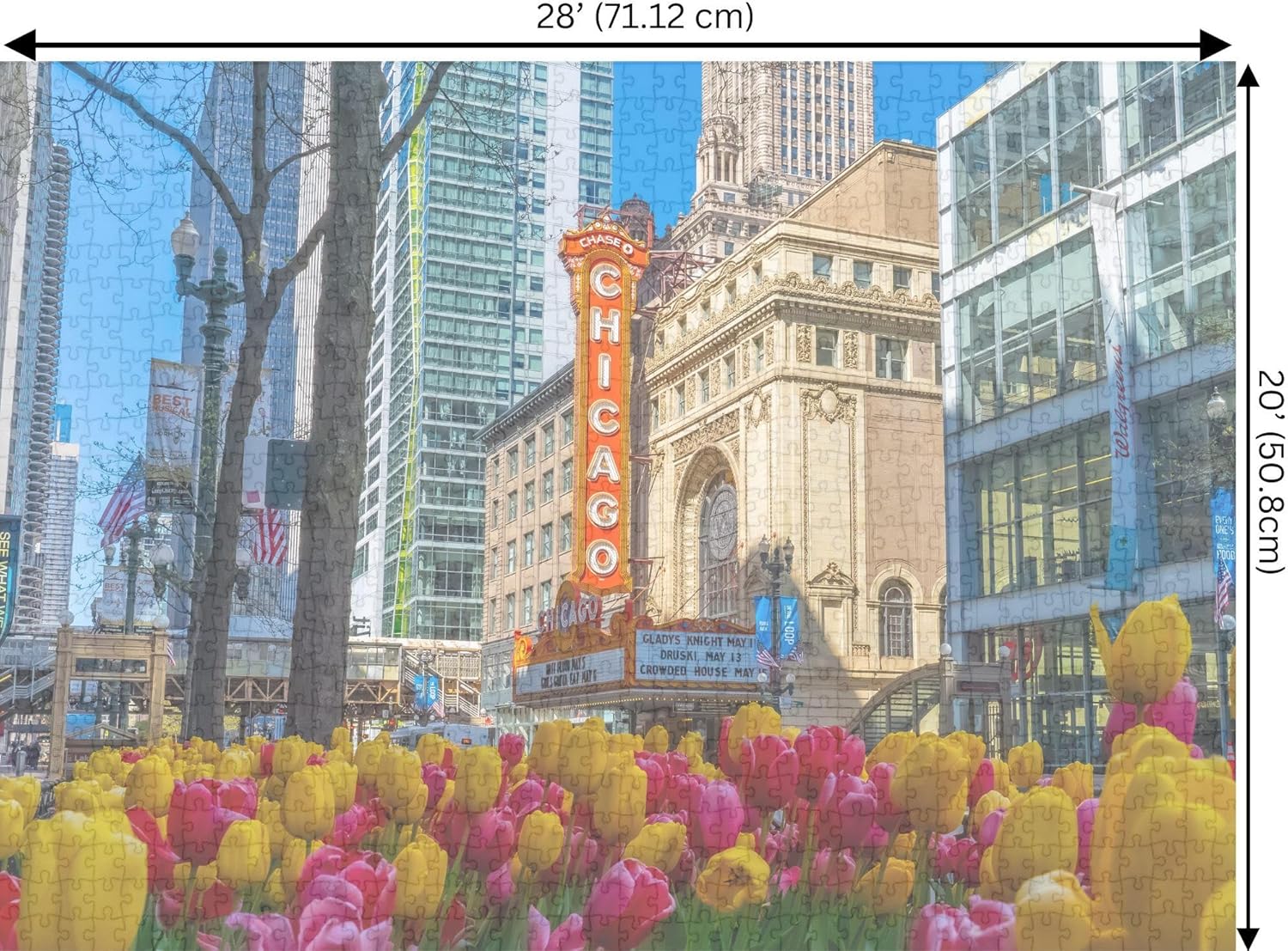 Chicago Puzzle, Jigsaw Puzzle 1000 Pieces, Spring Tulips Chicago Theatre