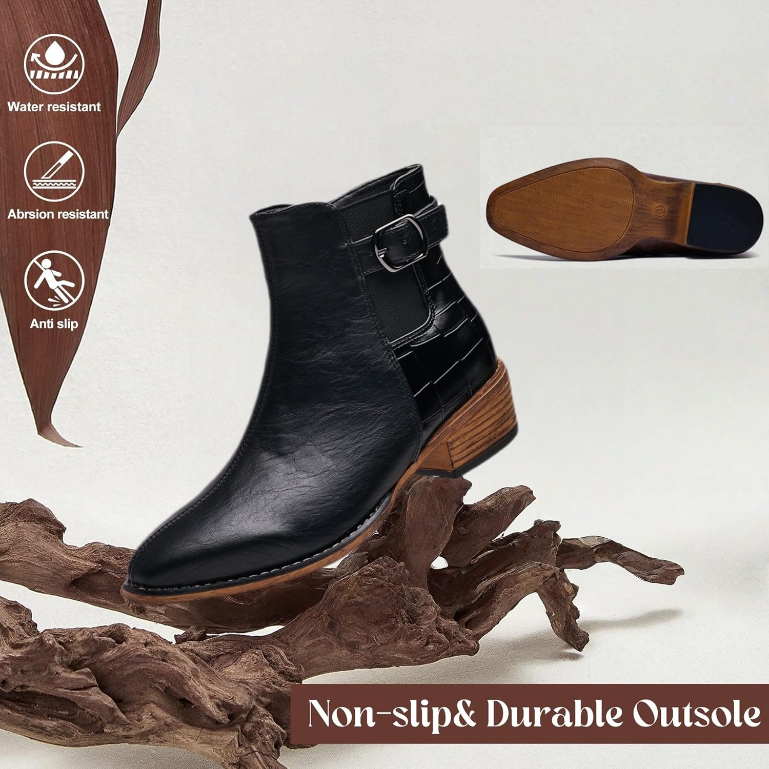 Women's Ankle Boots Mid-height Heels Chelsea Zipper Dressy Booties - Image 5