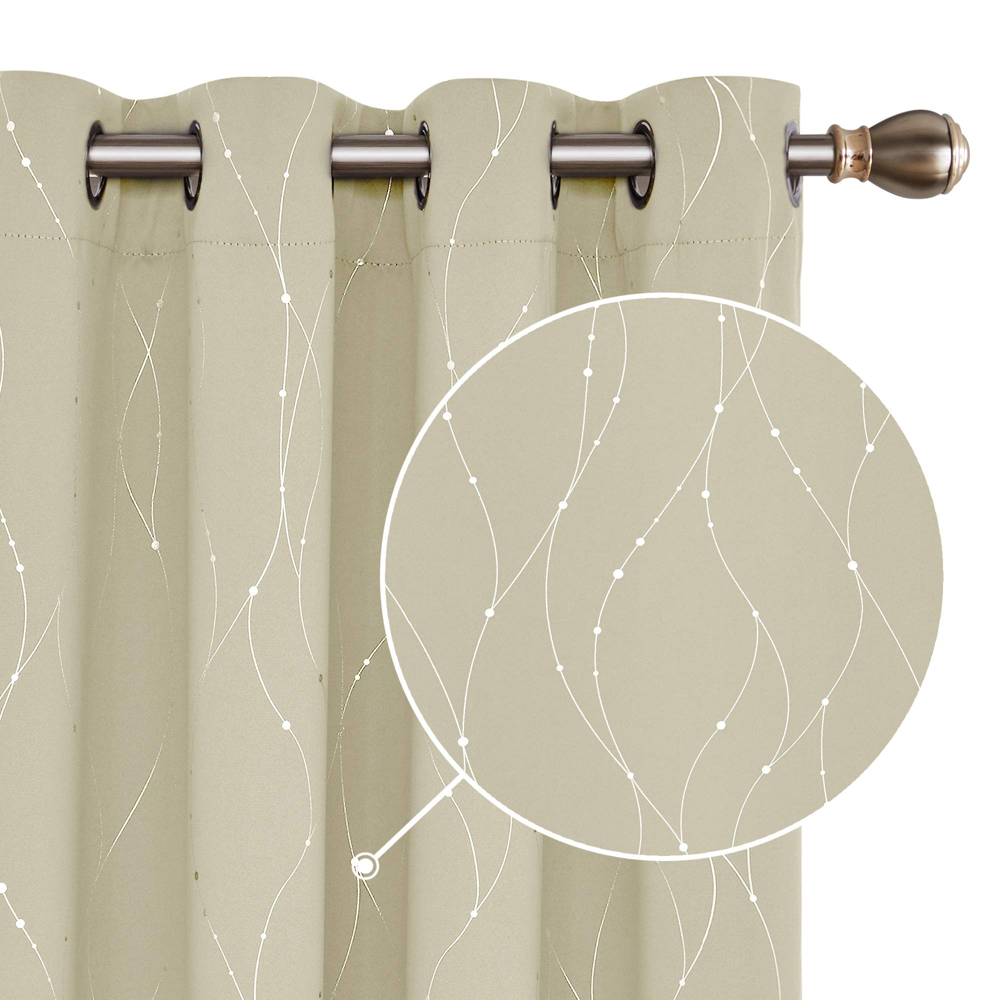Deconovo Decorative Silver Dotted Line Foil Printed Blackout Curtains Thermal Insulated Curtains Eyelet Curtains for Baby Nursery 52 x 54 Inch Light Grey 2 Panels — view 49