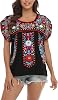 YZXDORWJ Womens Summer Boho Embroidery Mexican Bohemian Tops Shirt Tunic