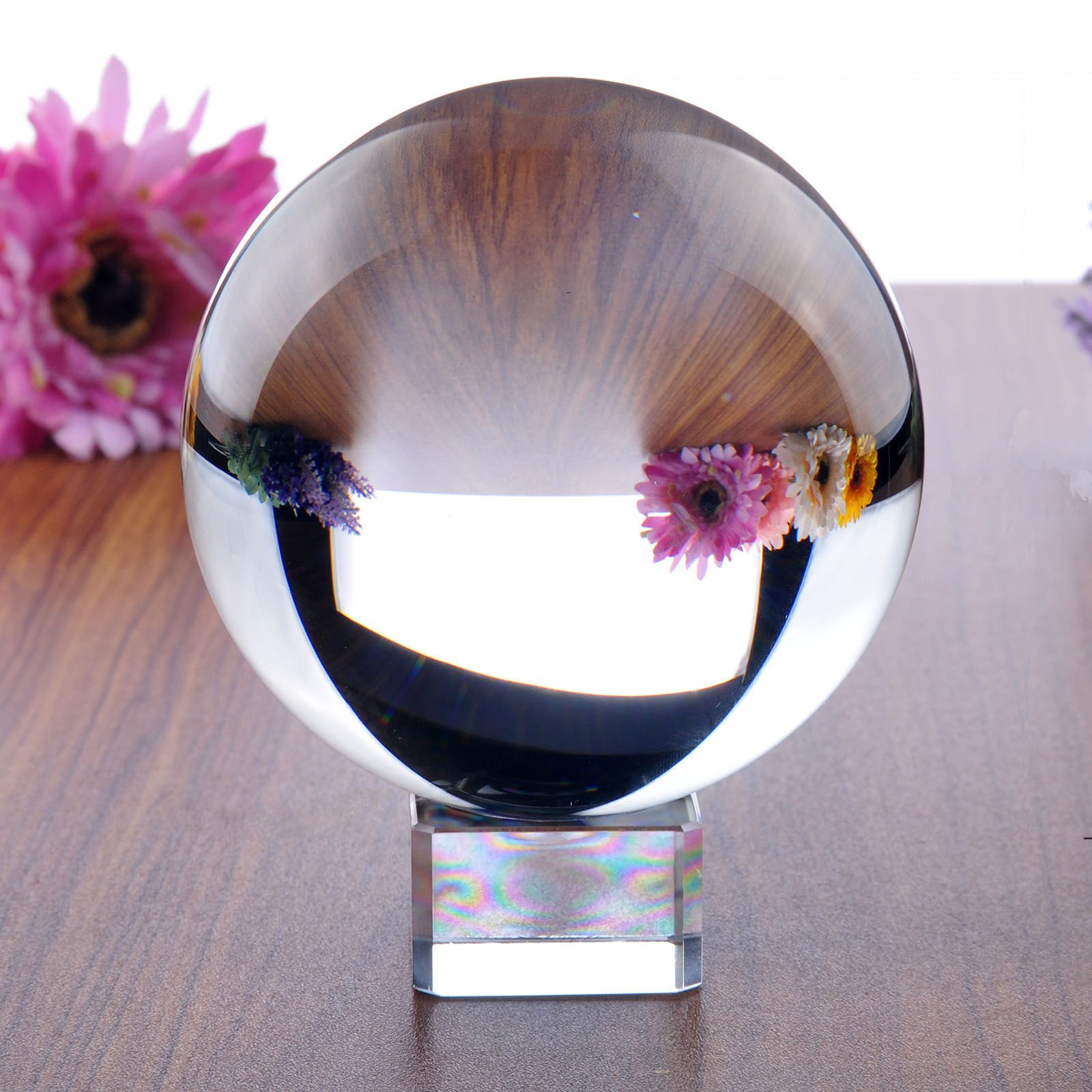Fuzed Quartz Clear Crystal Sphere Gazing Ball with Wooden Stand in