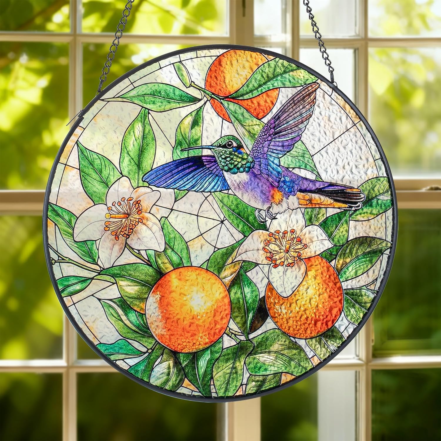 Elfpark Window Hanging Sun Catcher Stained Glass,Christmas Home Decor Suncatchers Indoor & Outdoor Window or Wall Hanging – 7.87″ Stained Glass Birds Suncatcher
