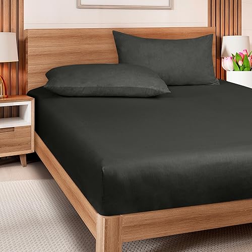 Miniatura 8 de ROYALE LINENS Sábana bajera ajustable de 300 hilos 100% algodón peinado de fibras largas, tamaño King, sábana inferior súper suave con bolsillo