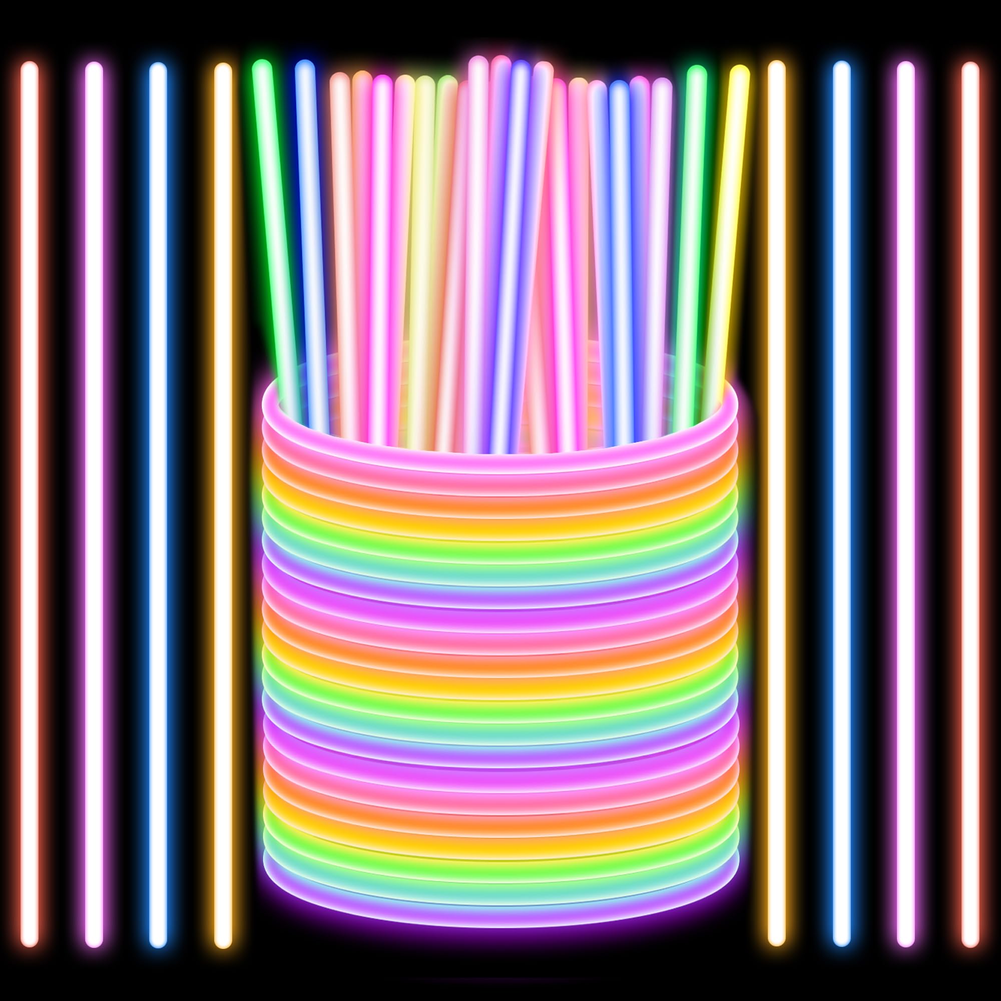 ZENO 100 Glow Sticks Bulk Party Supplies | 5 Colours Multicolour | Glow in The Dark Fun Party Pack | 8" Glowsticks and 100 Connectors for Bracelets and Necklaces | Perfect for Kids and Adults