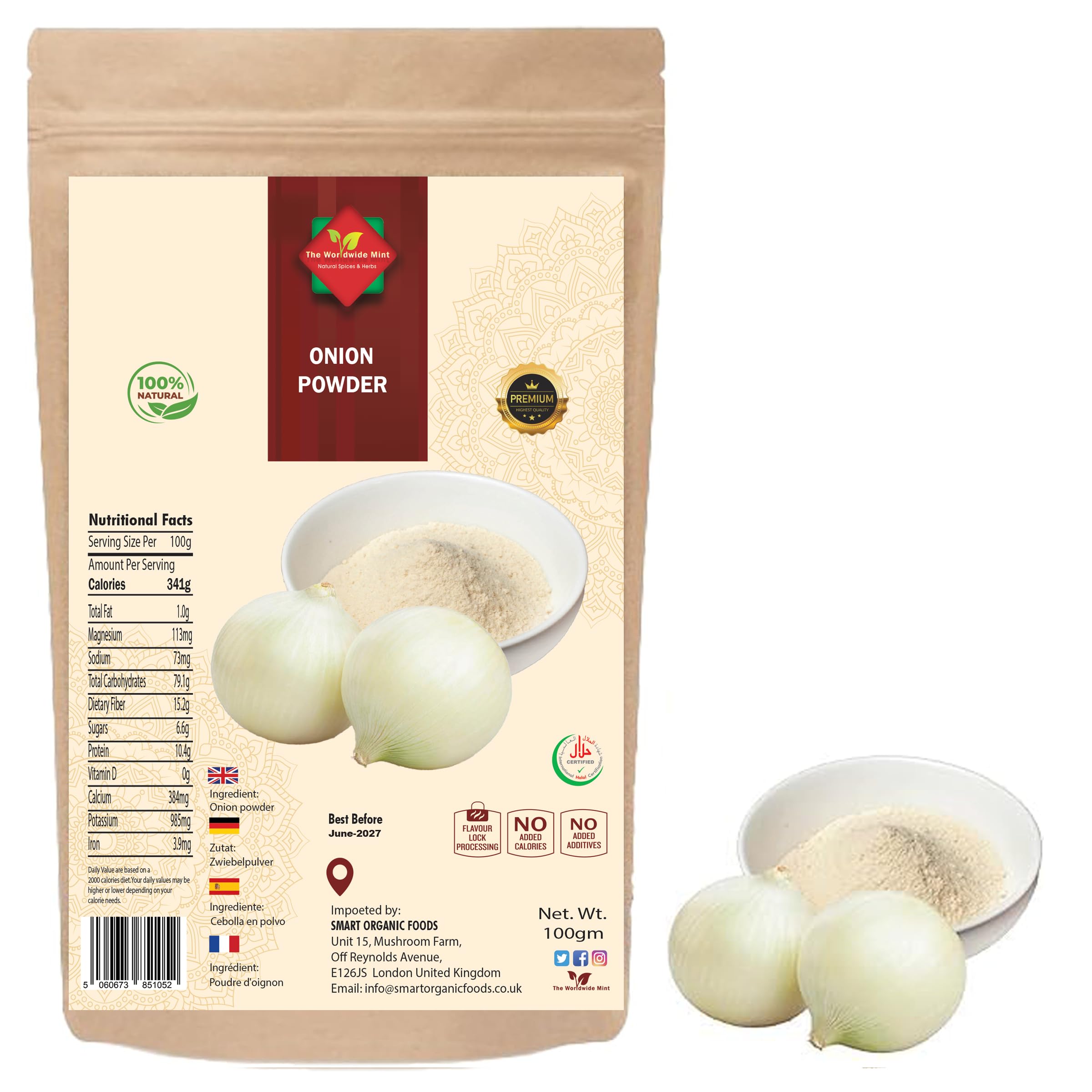 Onion Powder (100g/3.52oz) l Ground Powder l Ground from Whole Dired Onion l Premium Quality l 100% Natural l No Additives