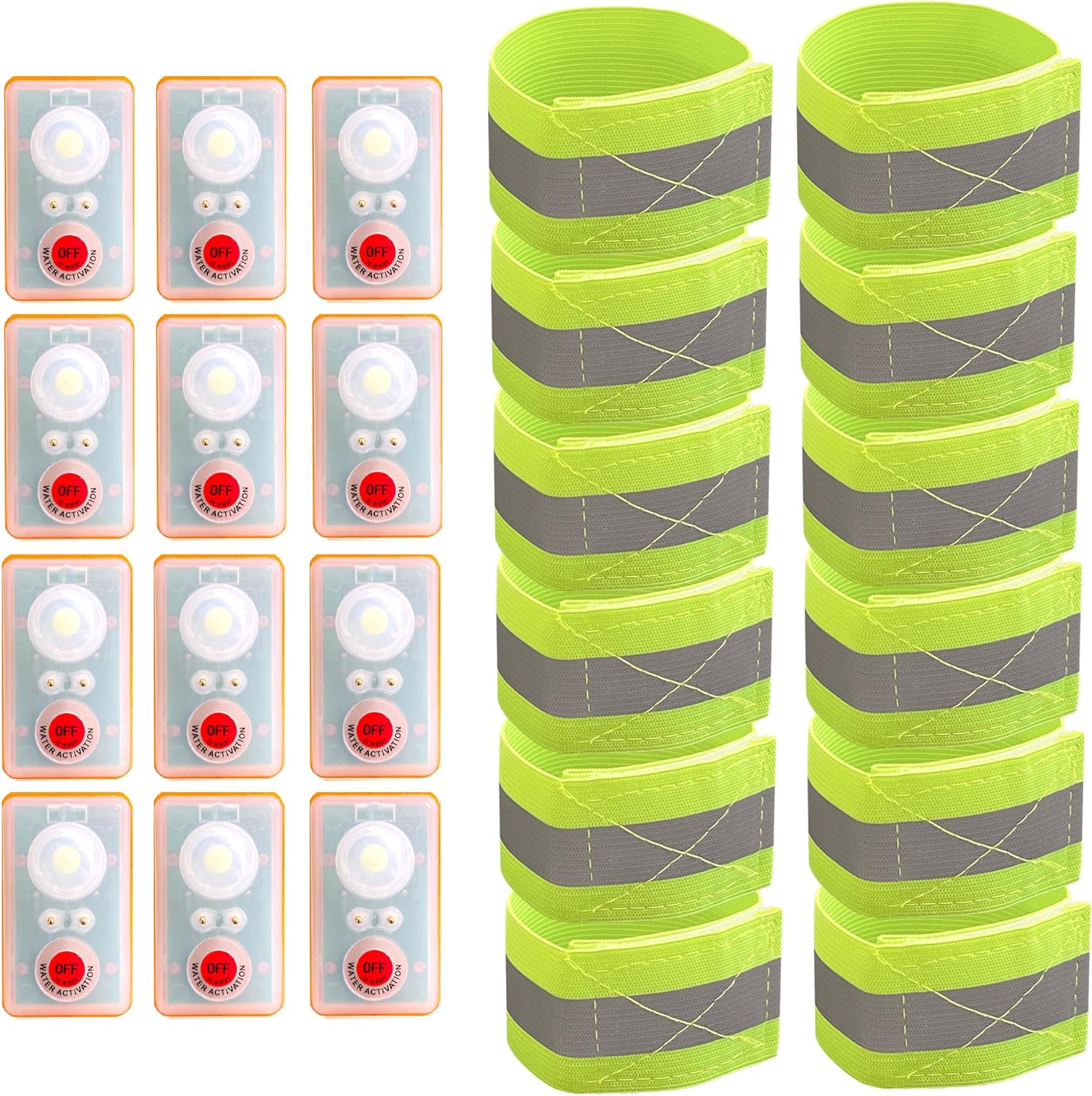 WICKED Life Jacket LED Strobe Emergency Light for Man Overboard Survival Set with Elastic Reflective Band Strap – Water Activated High Intensity Beam Long Range Rescue (12 Pack)