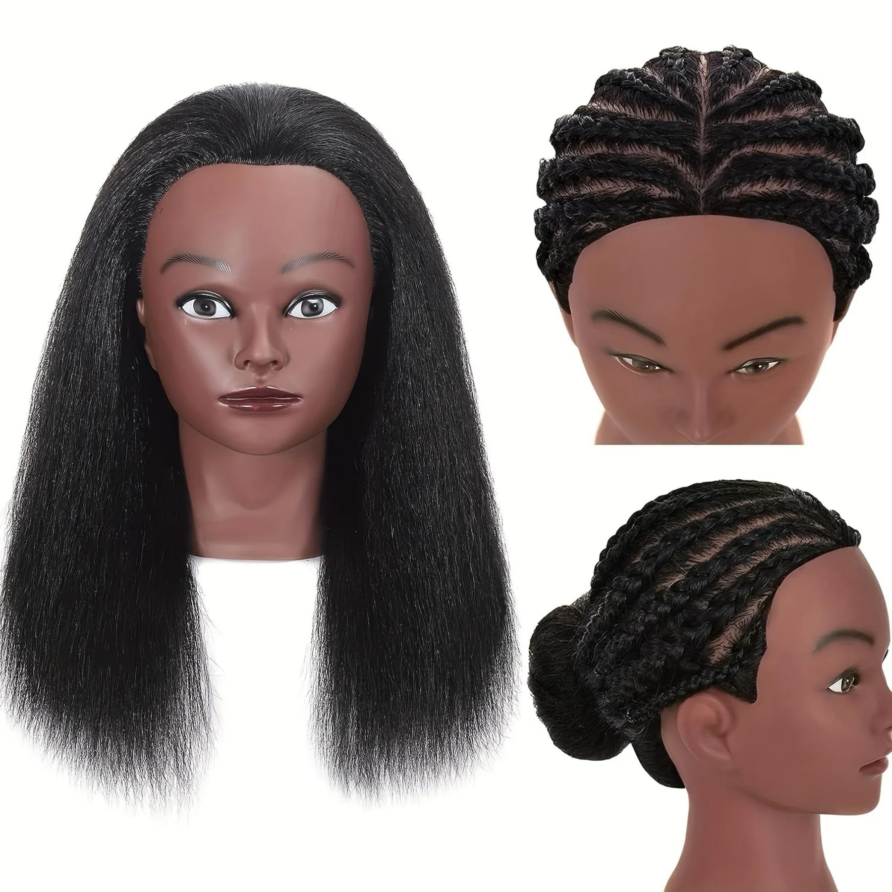 Czrleaty African Hair Mannequin Head for Braiding, 16 inch Manikin Doll Head for Hair Styling Practice, Black Cosmetology Mannequin Head with Stand