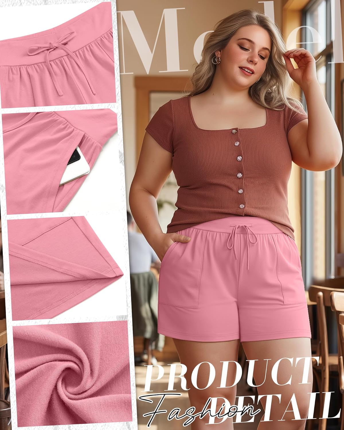 3 Pack Women's Plus Size Shorts, Drawstring Sweat Shorts Loose Lounge Running Athletic Shorts with Pockets - Image 5