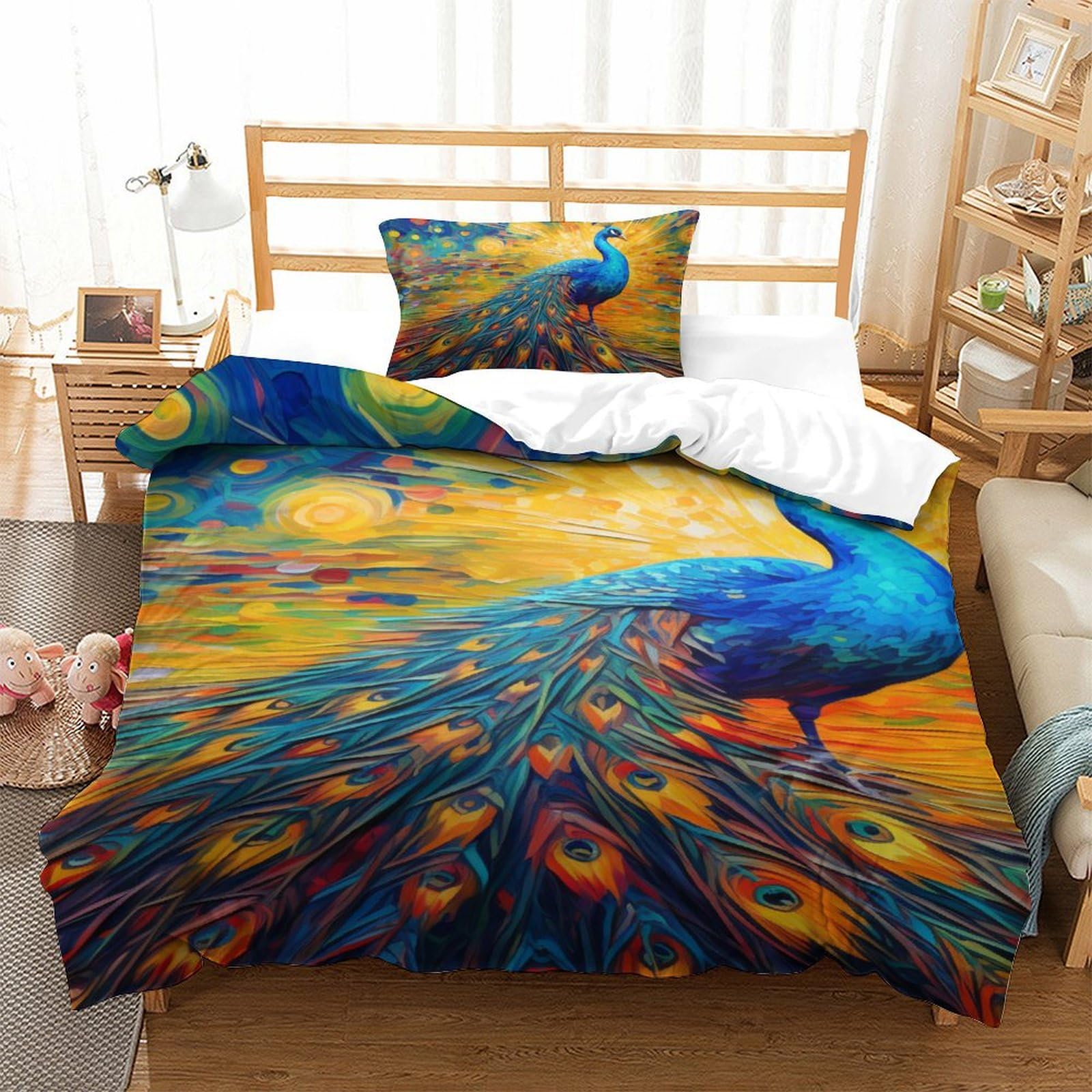 Housse de couette paon motif 3D pour changer la déco d'une chambre d'ado