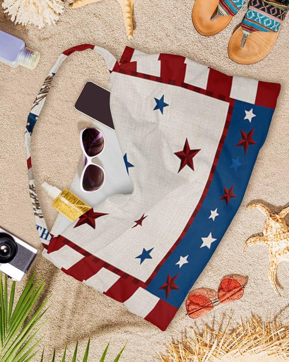 Country Rustic Barn Star Beach Pool Patio Lounge Chaise Chair Cover Towel With Pockets,Absorbent & Quick Dry Microfiber Towel Cover Bag Summer Accessories for Sunbathing Red Blue Independence Day