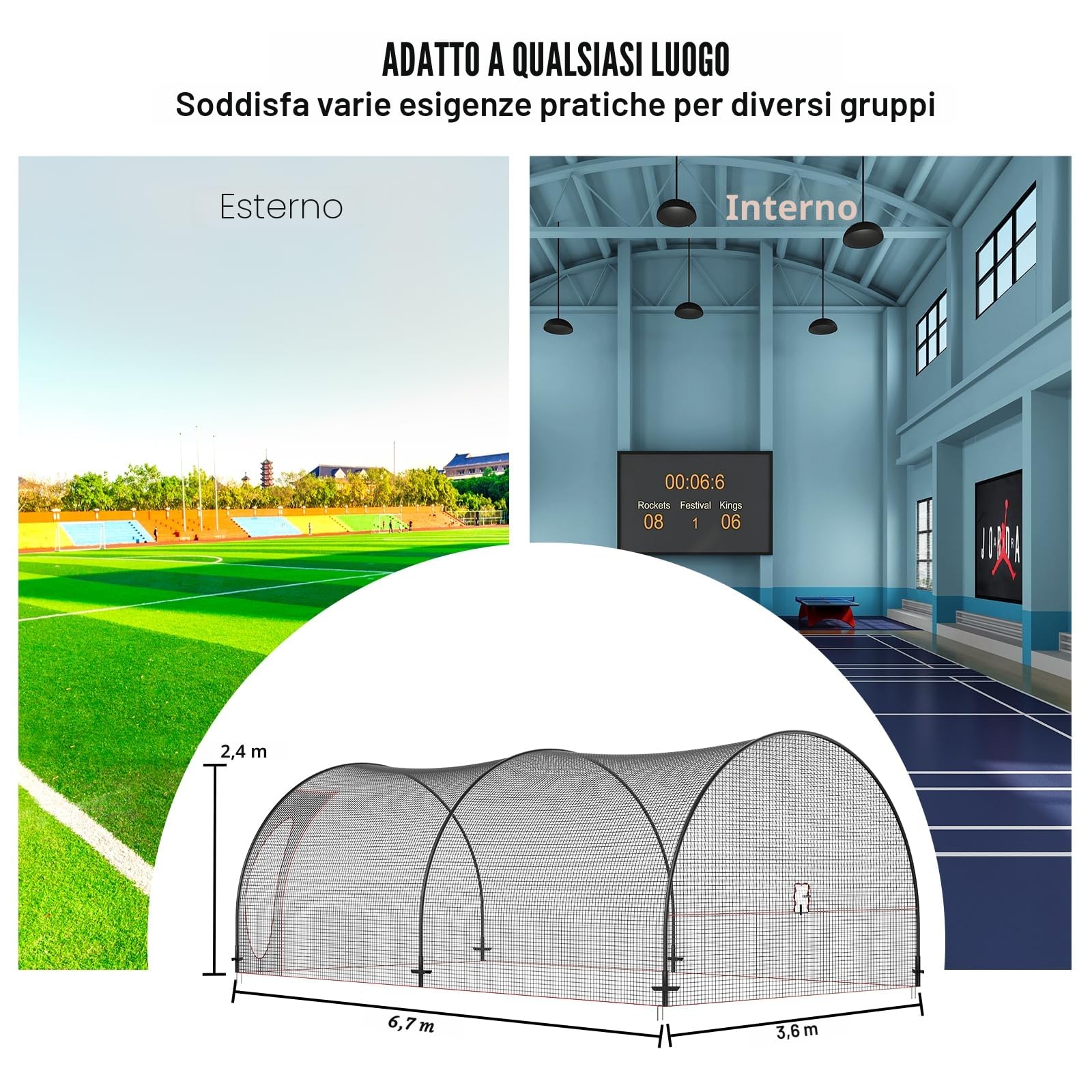 VEVOR Rete Gabbia da Baseball Telaio e Rete 6,7​x3,6x2,4m, Rete per Gabbia da Baseball per Allenamento di Battere e Fielding, Rete da Baseball con Borsa Trasporto per Adolescenti Adulti Cortile Nero
