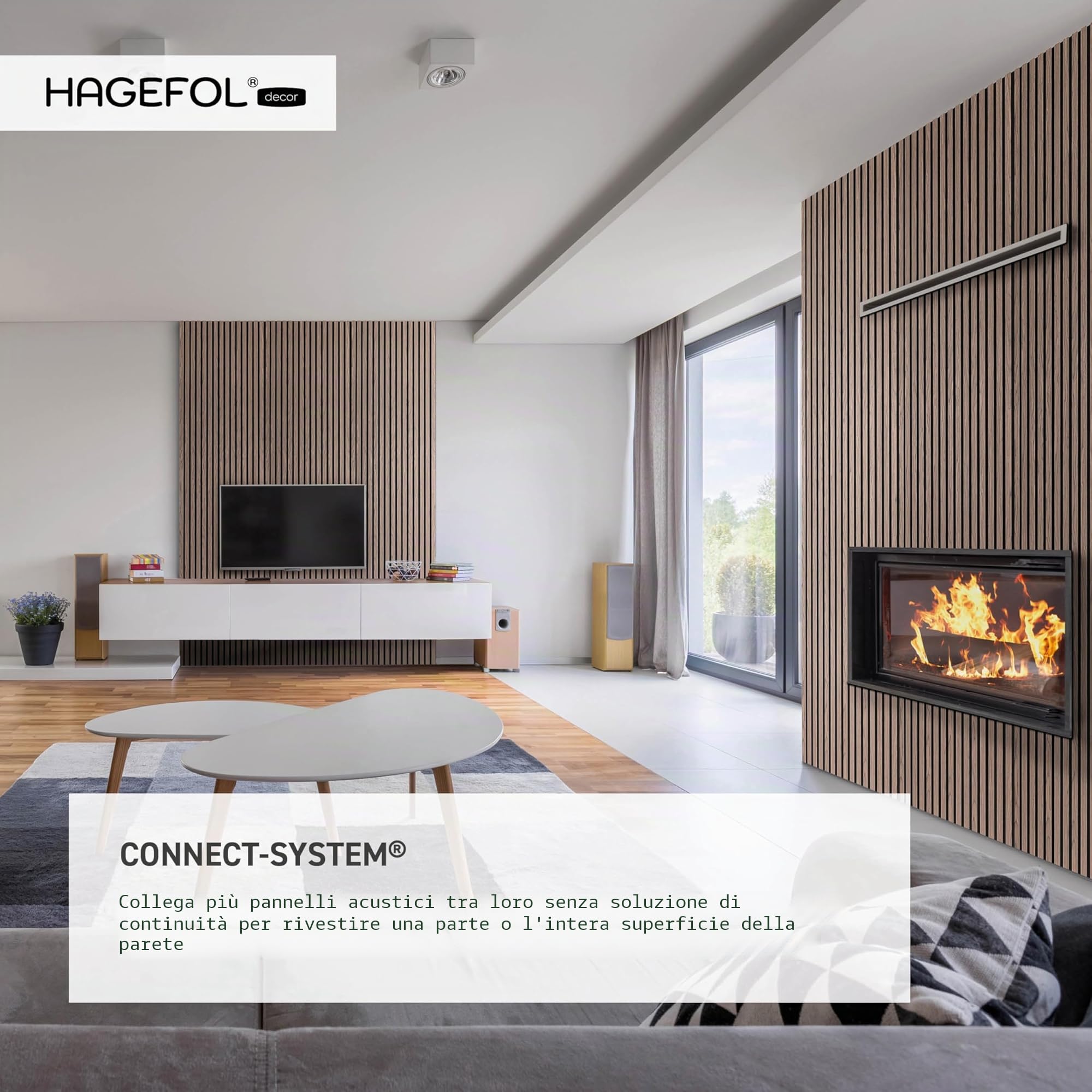 HAGEFOL® pannelli fonoassorbenti legno, 240 x 60 cm, colore: Noce, Pannelli da parete in legno 3D, pannelli acustici, 2400 x 600 mm