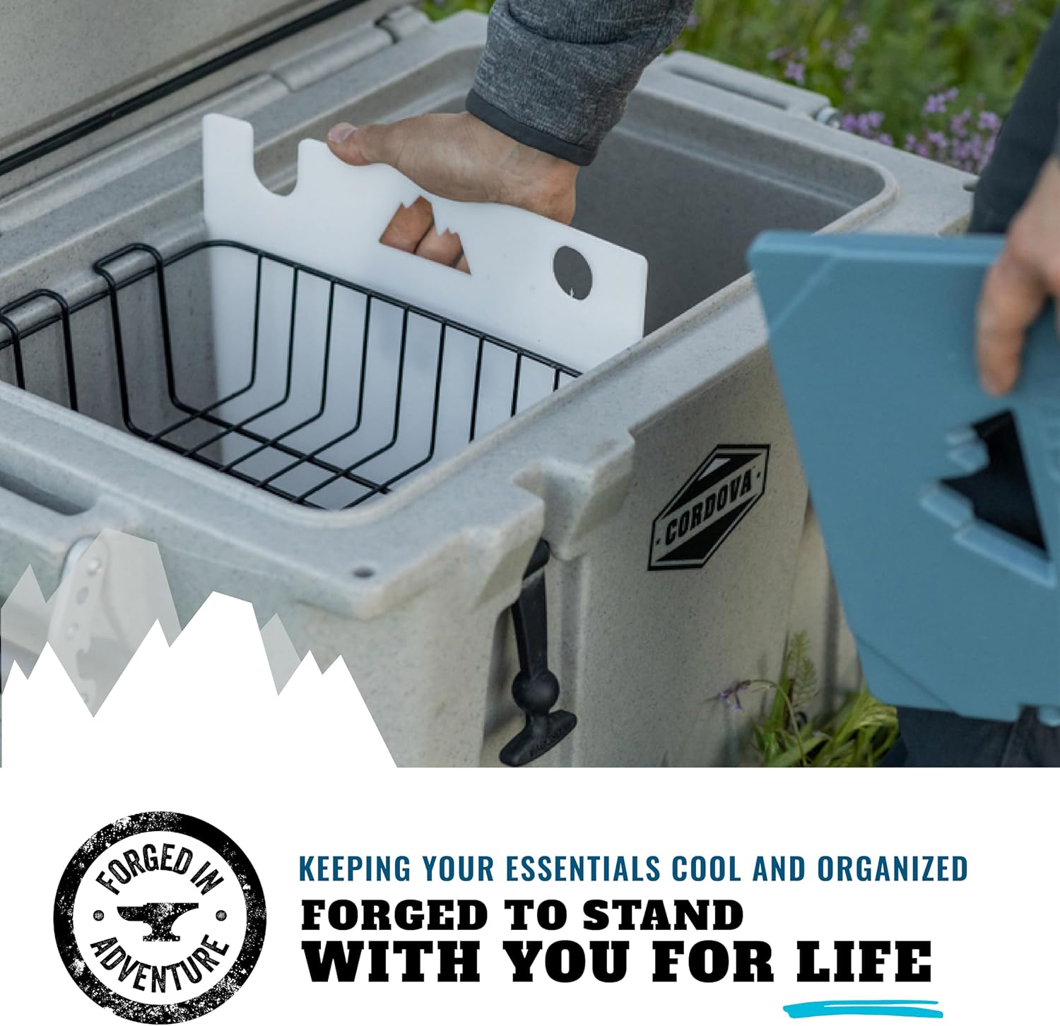 Cordova Outdoors Packice, Yonder, 2 lb, Basecamp Class Wire Basket, Black, 88 qt and Basecamp Class Hard-Cooler Inserts - Cooler Cutting-Board Insert, White, 88 qt - Bundle