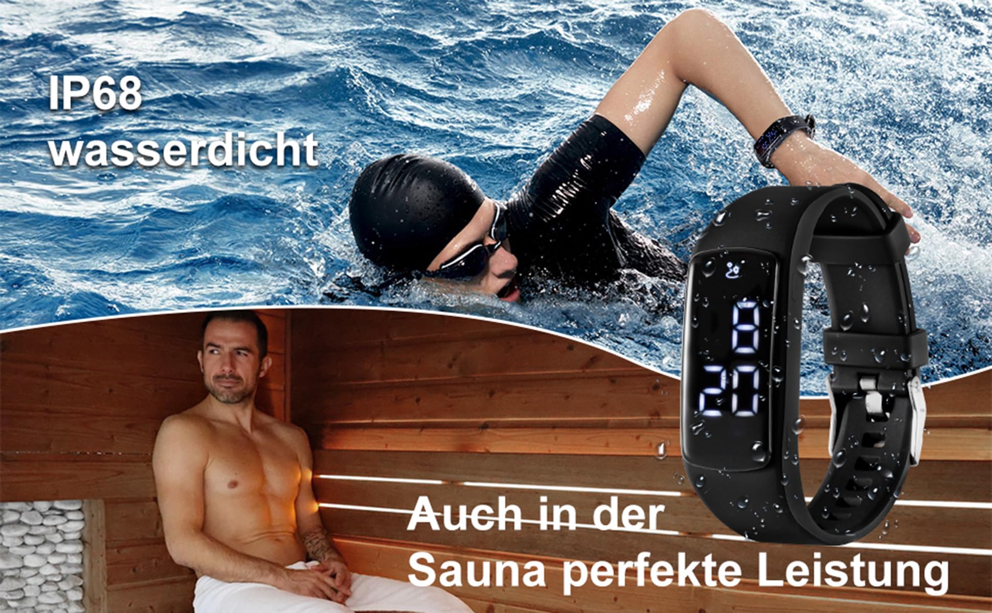Montre de Fitness étanche IP68 pour Adulte, Enfant, Homme, Femme, Sauna, Natation, sans Application, sans Bluetooth