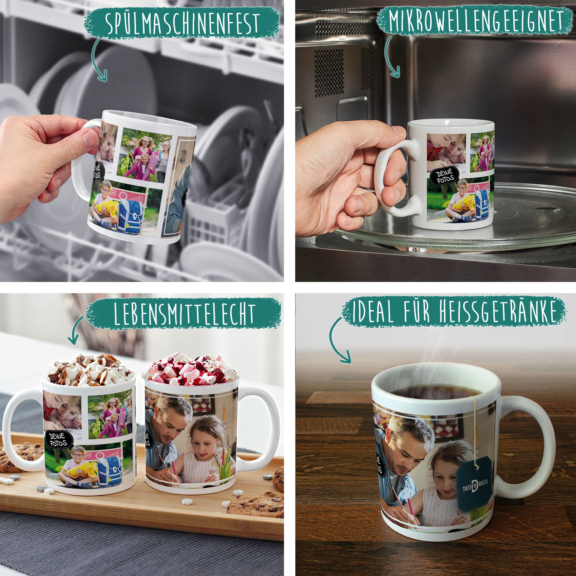 Personalisierte Fototasse Mit 4 Fotos & Text - 300 Ml, Keramik, Spülmaschinenfest, Geschenkidee