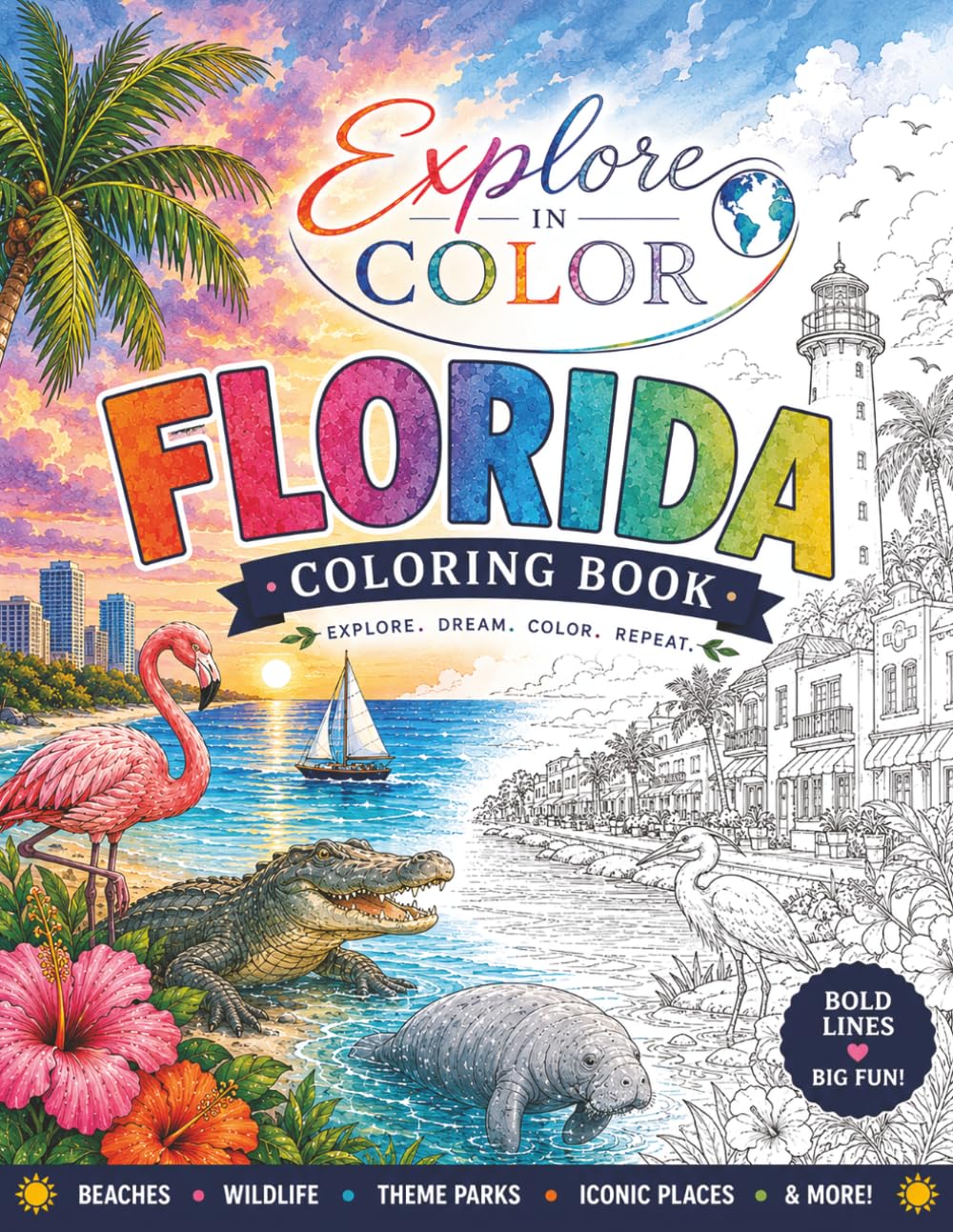 Explore In Color: Florida Edition: A Relaxing Florida-Themed Coloring Adventure for All Ages
