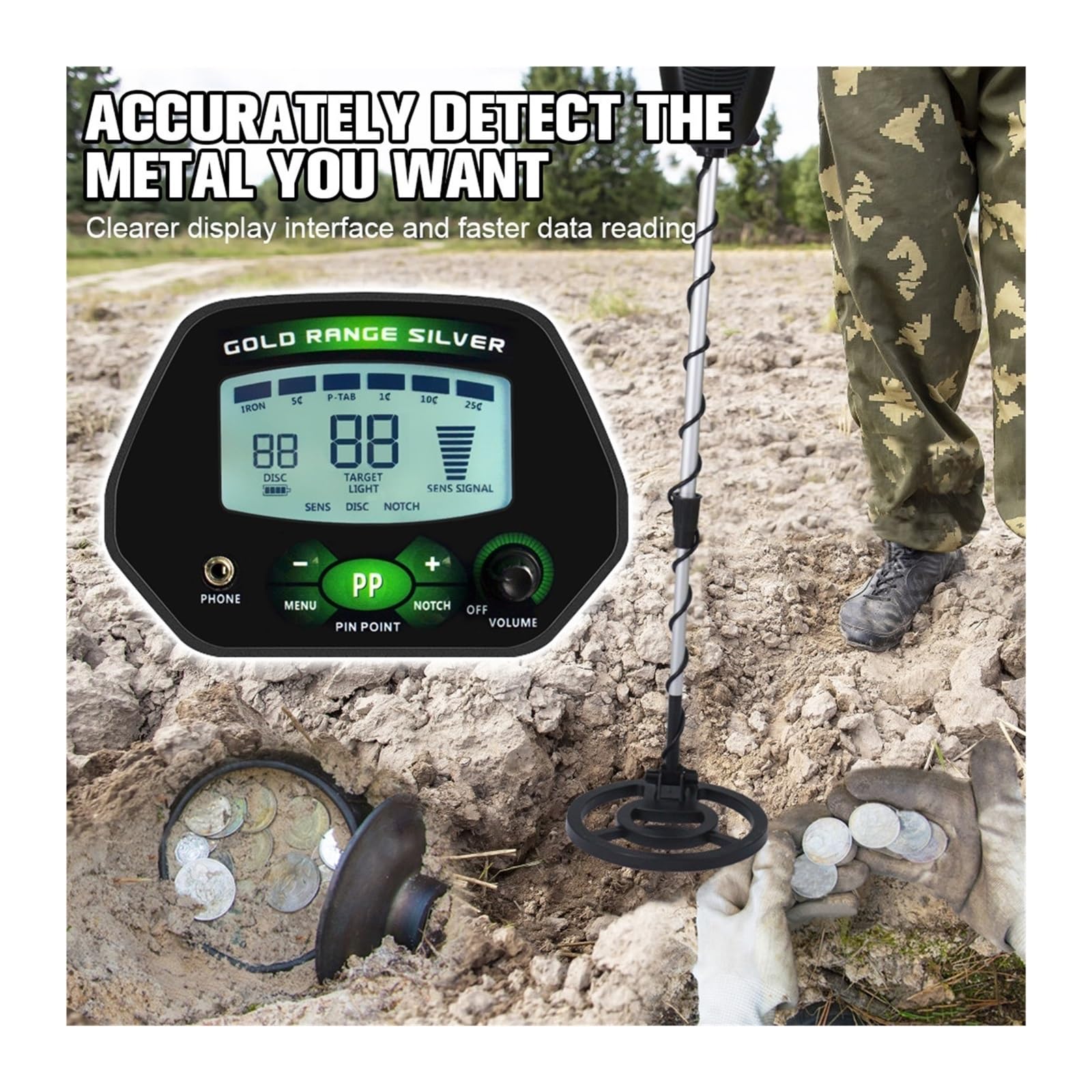 Wykrywacz metali dla dorosłych, MD-4090 Podziemny wykrywacz metali Wykrywacz metali LCD z funkcją pamięci Podświetlenie regulowane do wykrywacza złota