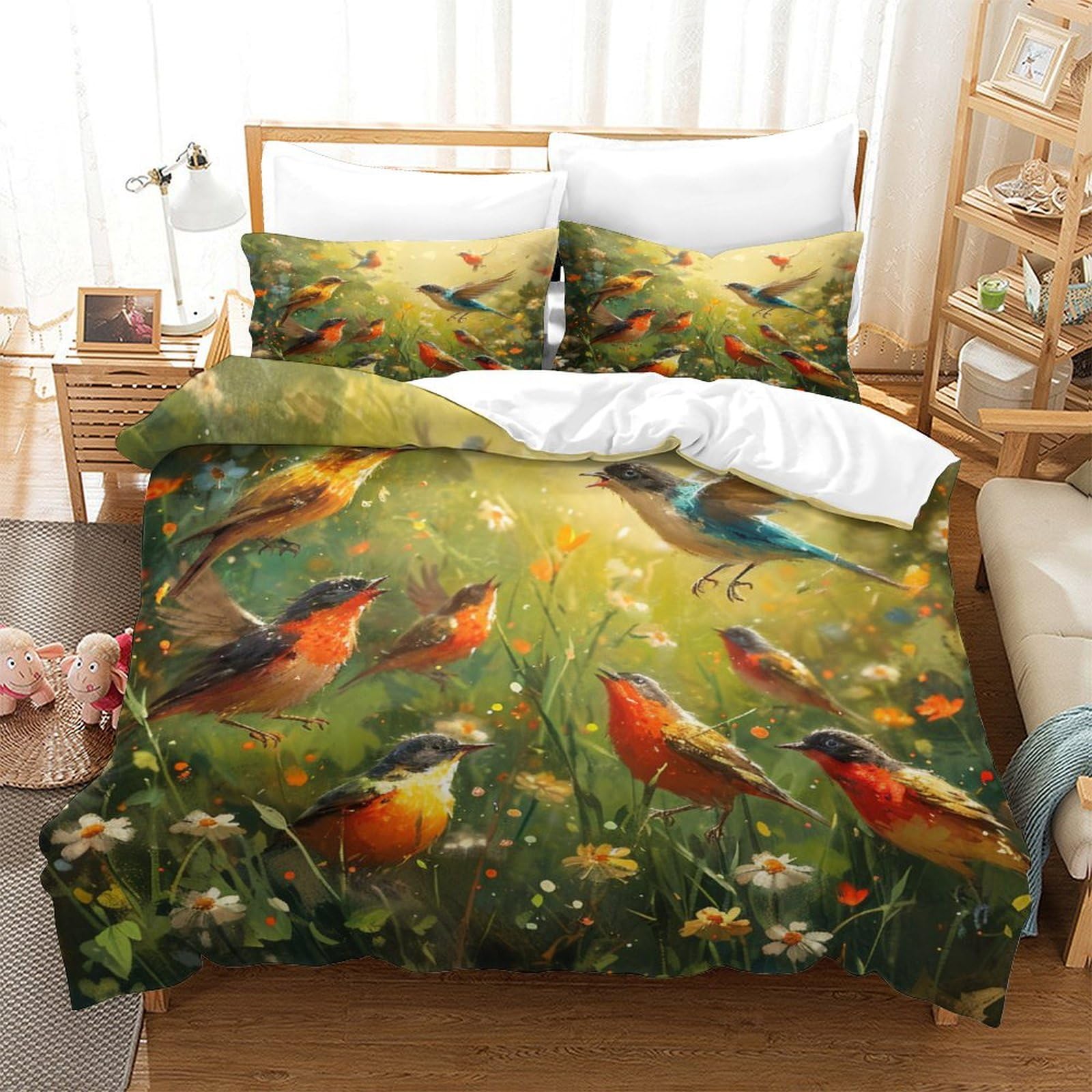 Parure de lit Robin imprimé 3D avec housse de couette microfibre et taies d'oreiller Super King