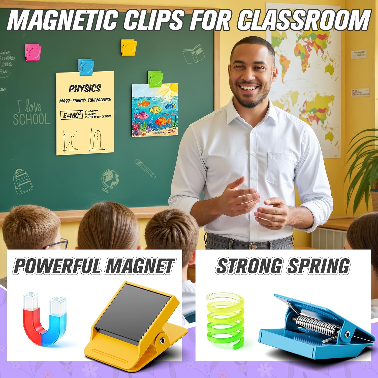 8 Pack Heavy Duty Magnetic Clips for Refrigerator, Whiteboard, Classroom, Strong Magnet Clips for Fridge, Cruise Cabins, Kitchen, Metal Clip Magnets for Locker, Calendar, Photo Display, Notes