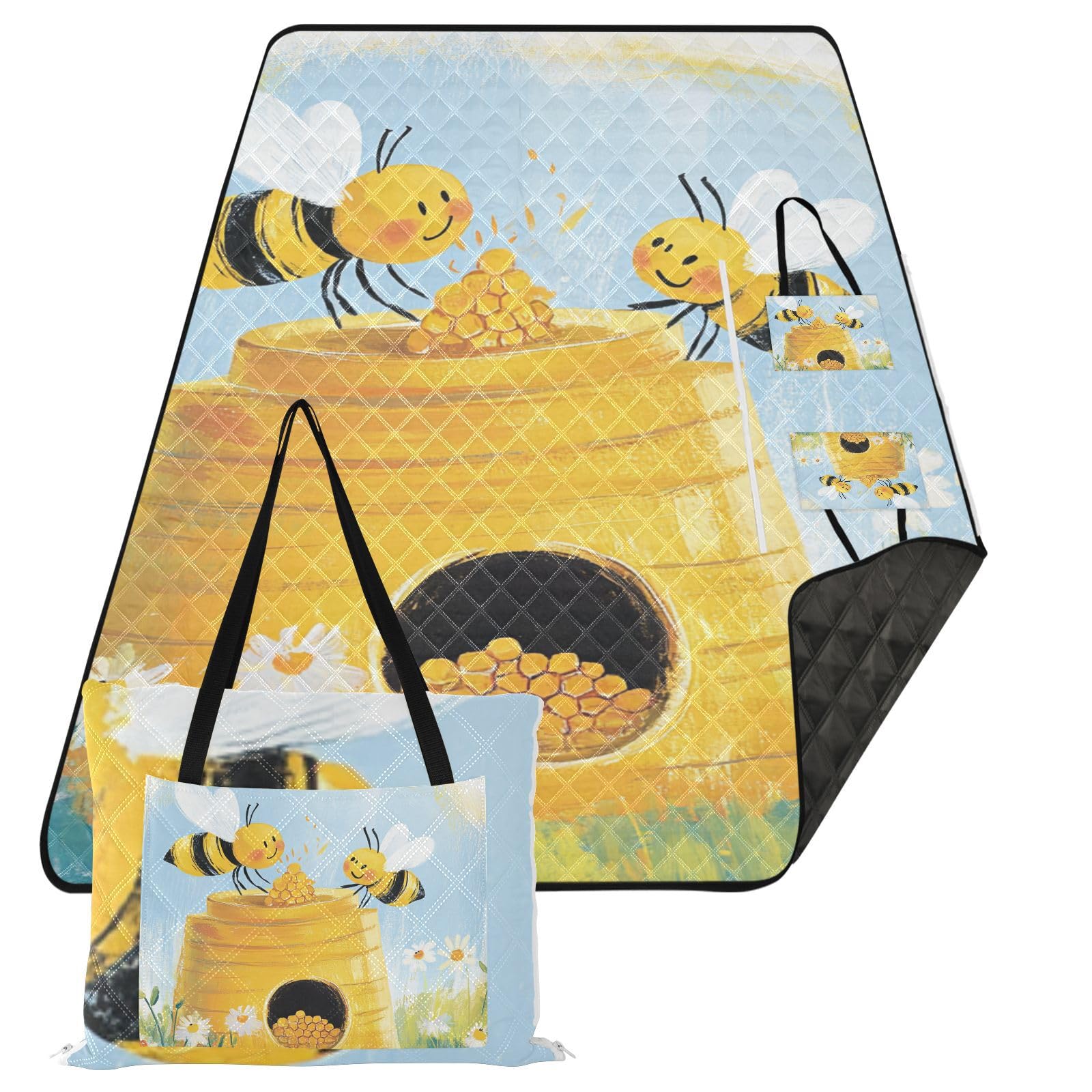Lake Day Essentials składana przenośna mata do zabawy na zewnątrz 200 x 380 cm na rodzinne artykuły piknikowe, zbierająca pszczoła miód ul