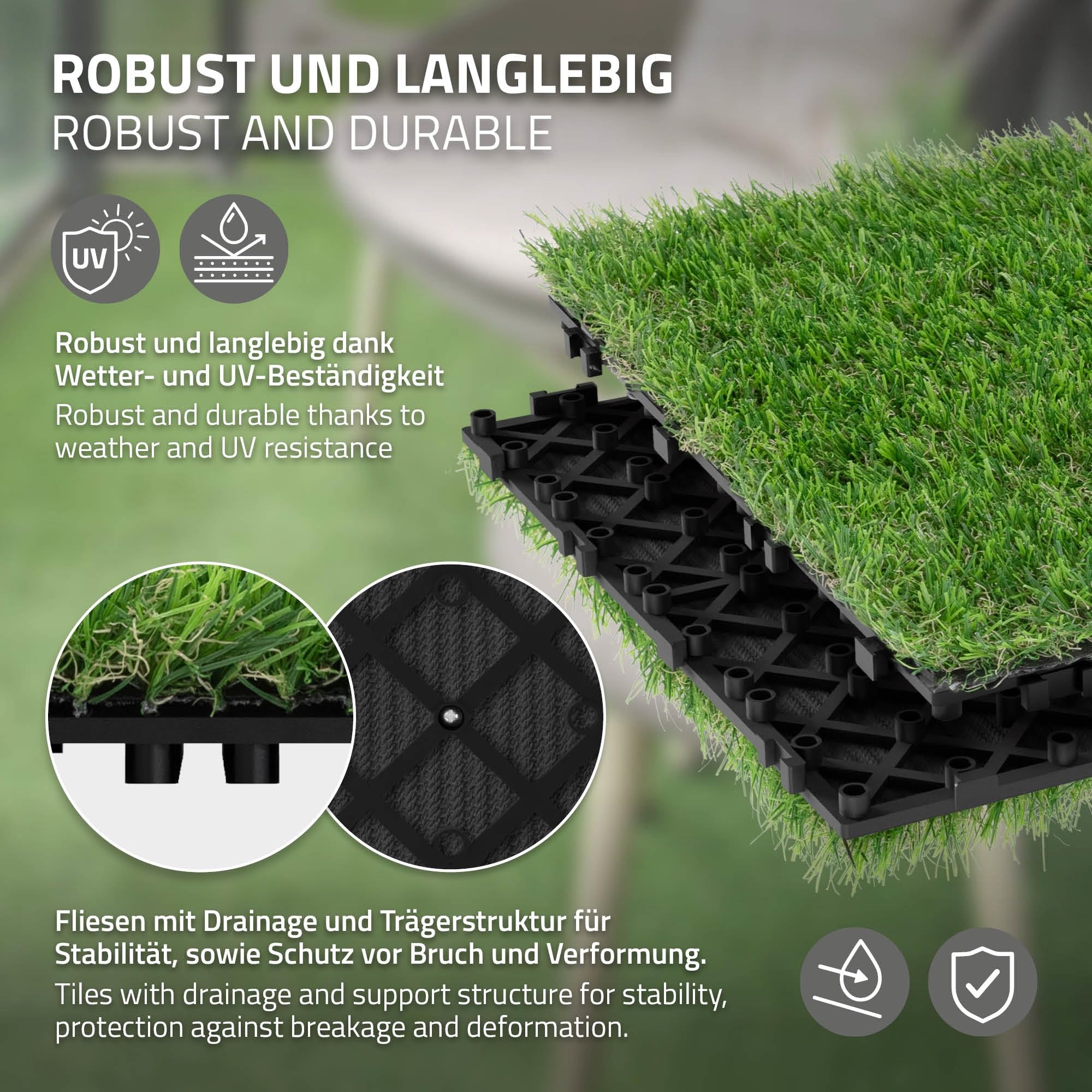 ML-Design Dalles Gazon Synthétique, 30x30 cm/44 pièces=4m², Clipsables avec Drainage, Pelouse Herbe Artificielle Revêtement de Sol à Cliquer Tapis Jardin Terrasse Extérieur Intérieur Résistant aux UV
