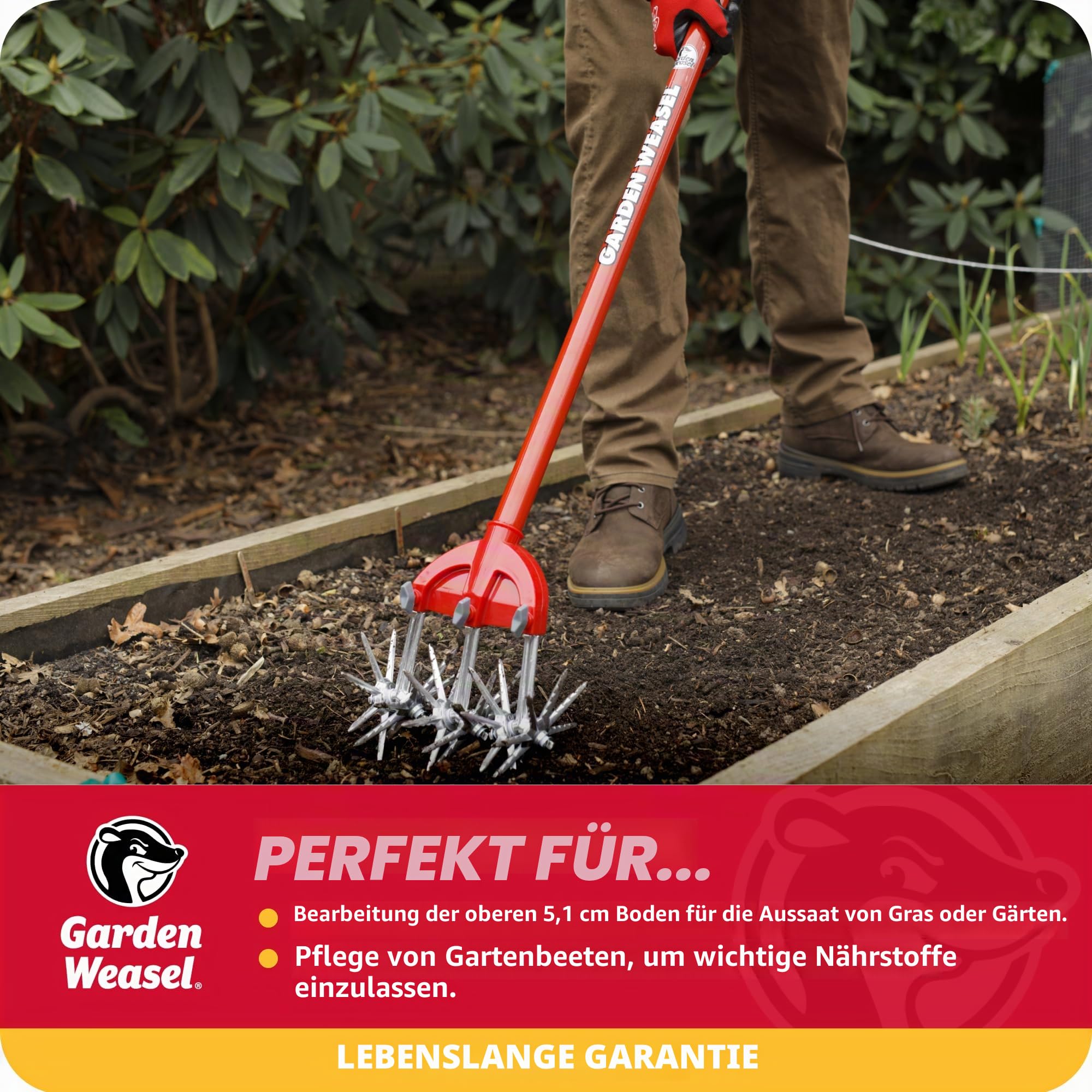 Garden Wiesel Drehgrubber & Handfräse, 2in1, Lüften, Unkraut, Anzucht, Pflanzen, Nachsaat, Rasen-Nachsaat, Gartenwerkzeug, Gartenbodenlockerer, 91206