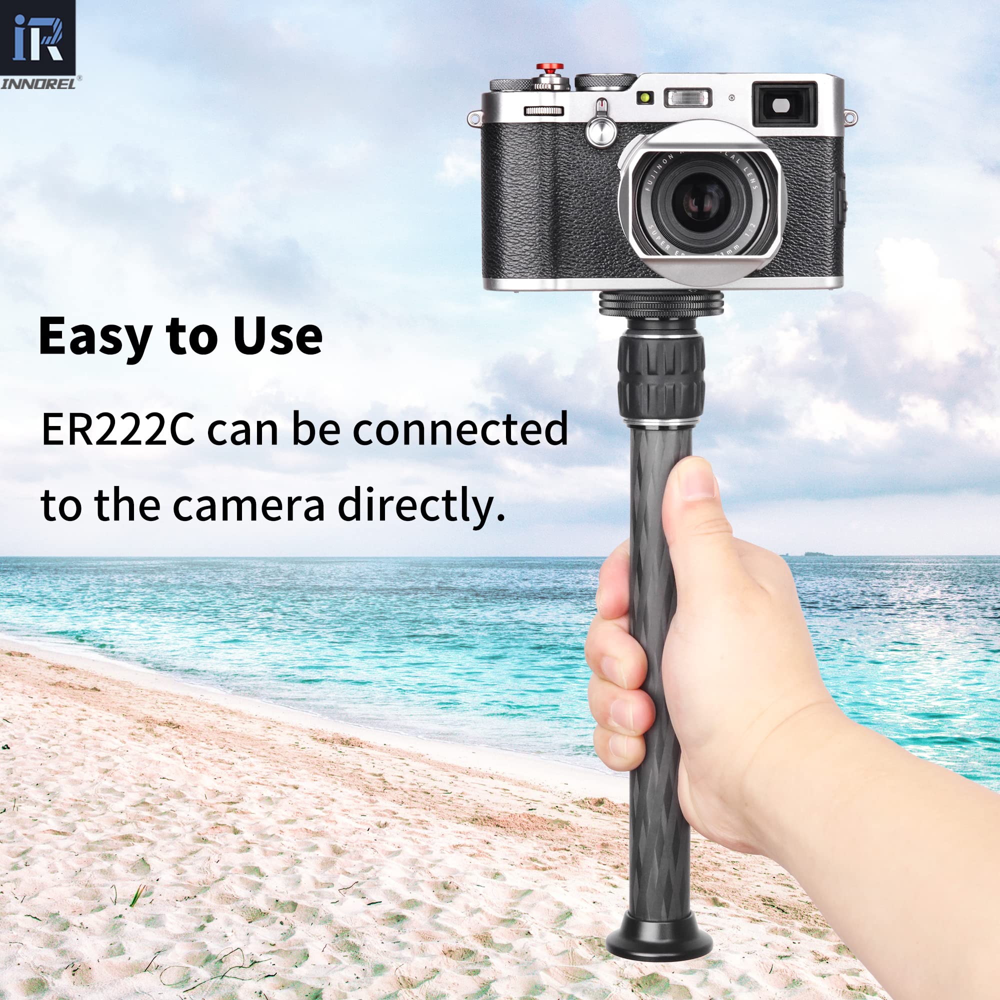 INNOREL ER222C - Asta di prolunga universale in fibra di carbonio per treppiedi con colonna centrale a due pezzi per treppiede, monopiede, fotocamera DSLR max tubo 22,2 mm