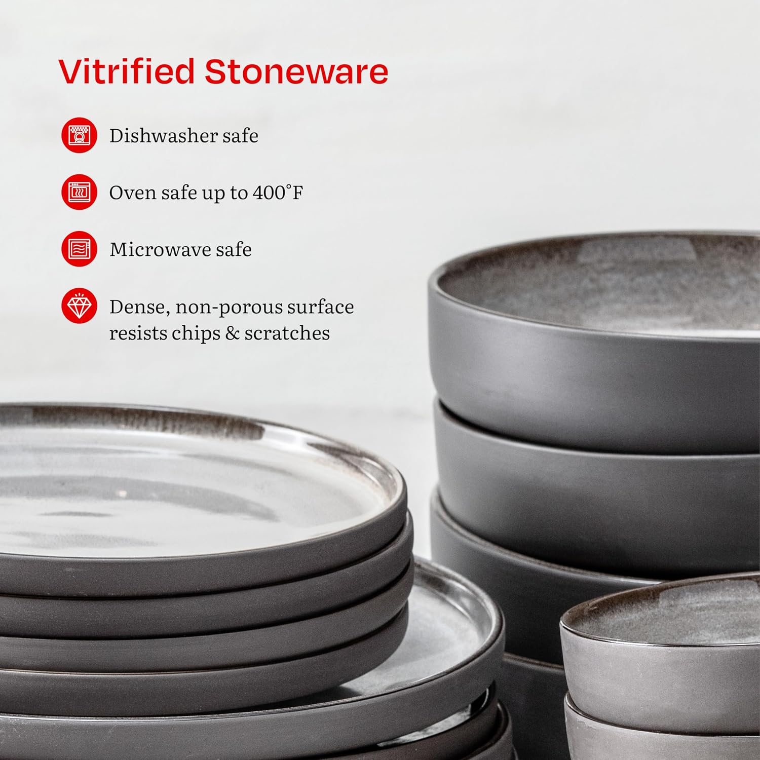 Eater x Zwiesel Fortessa Celestre Stoneware, 16 Piece Dinnerware Set (Service for 4), Borealis Silt