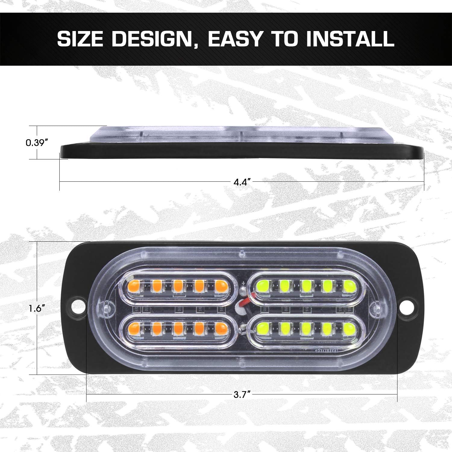 LINKITOM 4-Piece Ultra Slim Synchronized 24-LED Surface Mount Emergency Hazard Warning Strobe Lights with Controller for Trucks and Vehicles (Amber&White)