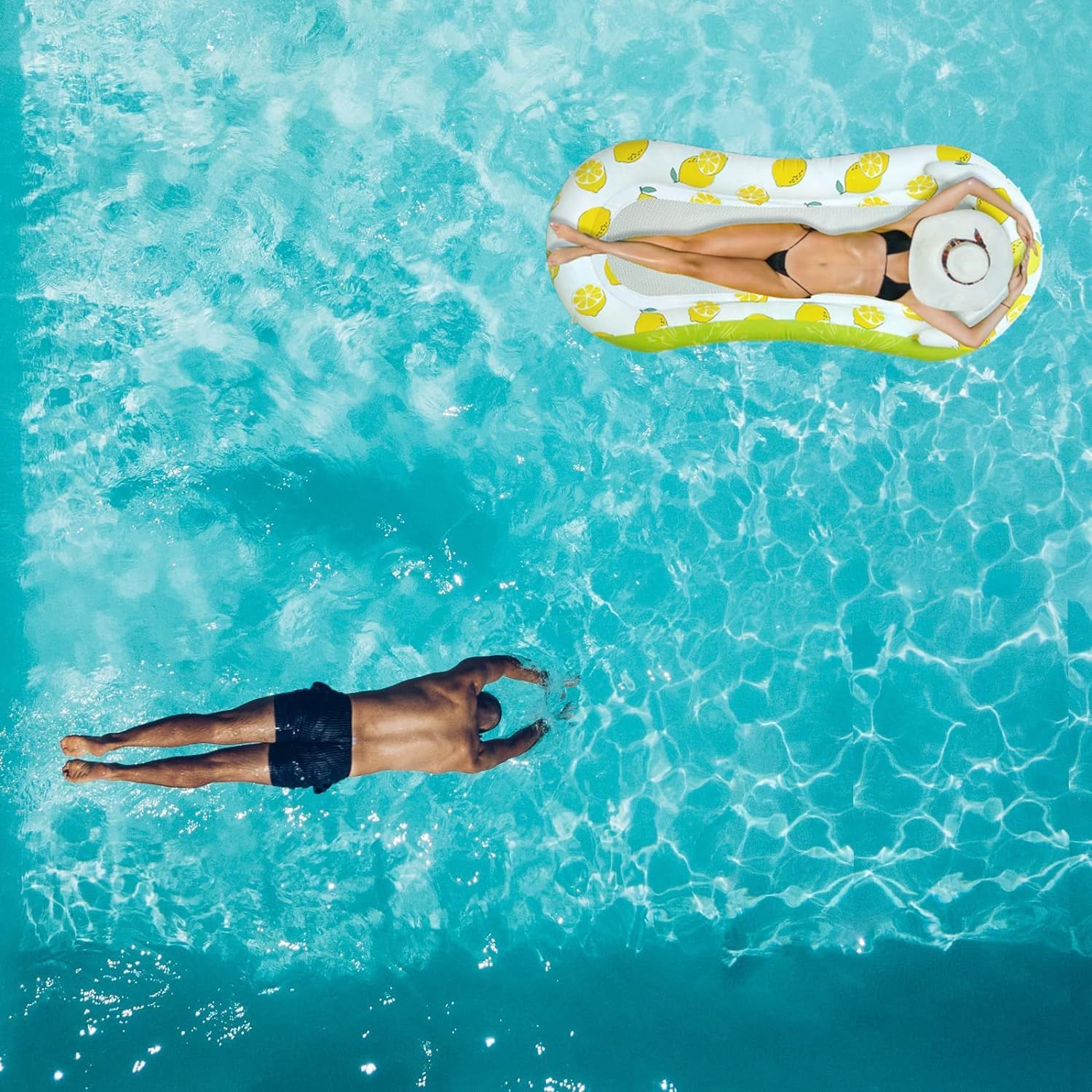 SOLDRIGHT SHOP Inflatable Swimming Pool Raft with Lemon Pattern – with Heavy Duty Air-Pump, Beach & Lake | Comfortable Water Bed, Net Raft| Summer Accessory for Relaxation & Sunbathing (1 Pcs.) 2