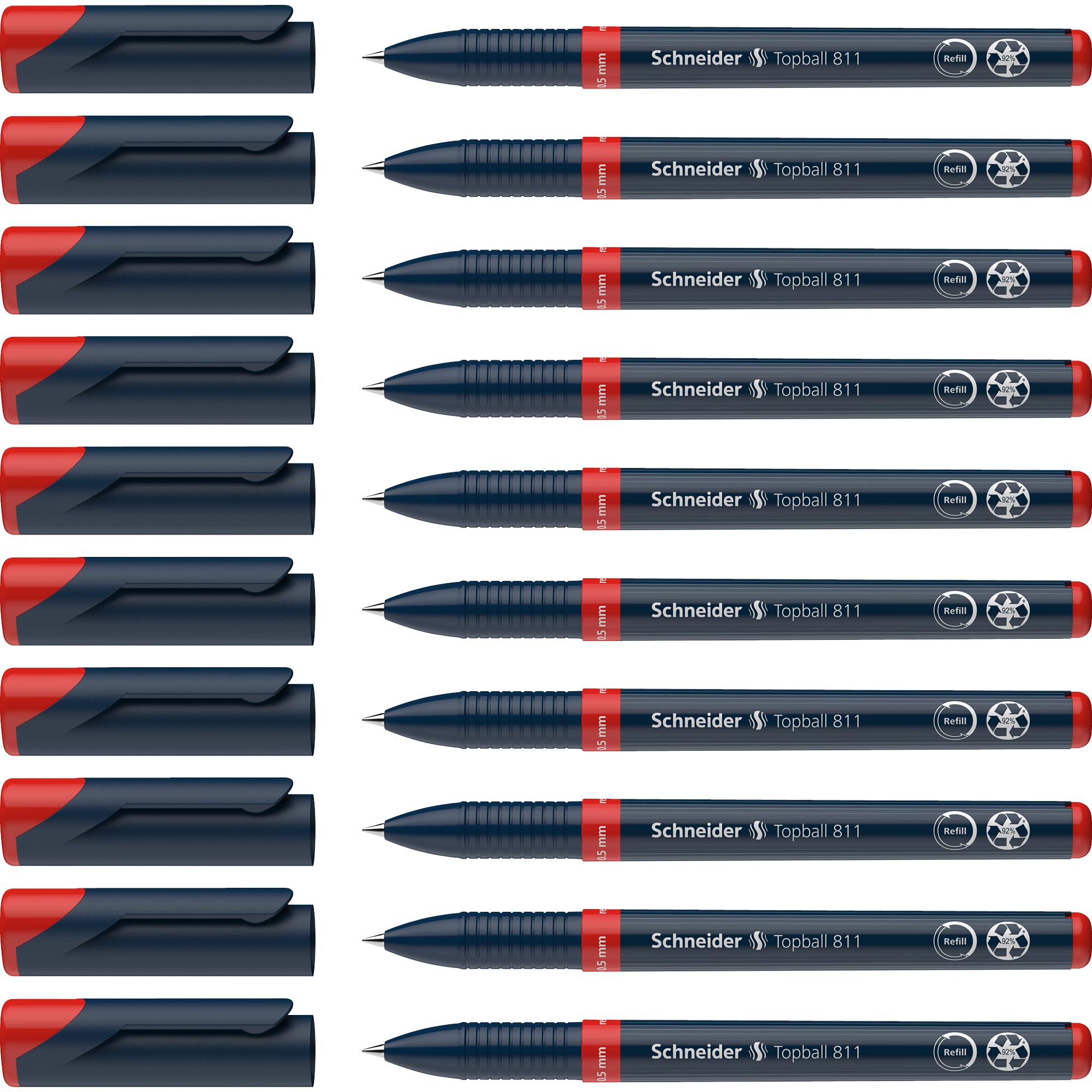 Schneider Topball 811 Rollerball Pen - Red (Pack of 10)