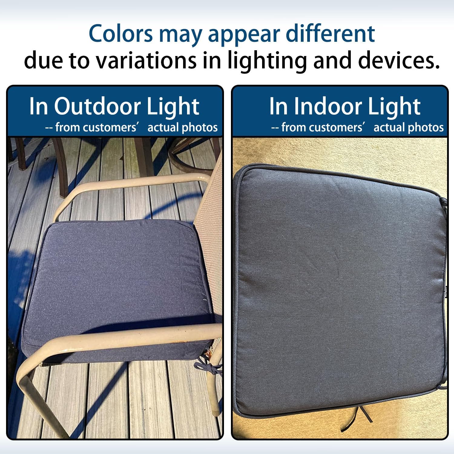 18x18x3 Inch Outdoor Square Corner Chair Cushions with Ties Set of 2, Water&Fade Resistant Thick Seat Cushion Pads for Garden Patio Dining Porch Furniture - Navy Blue